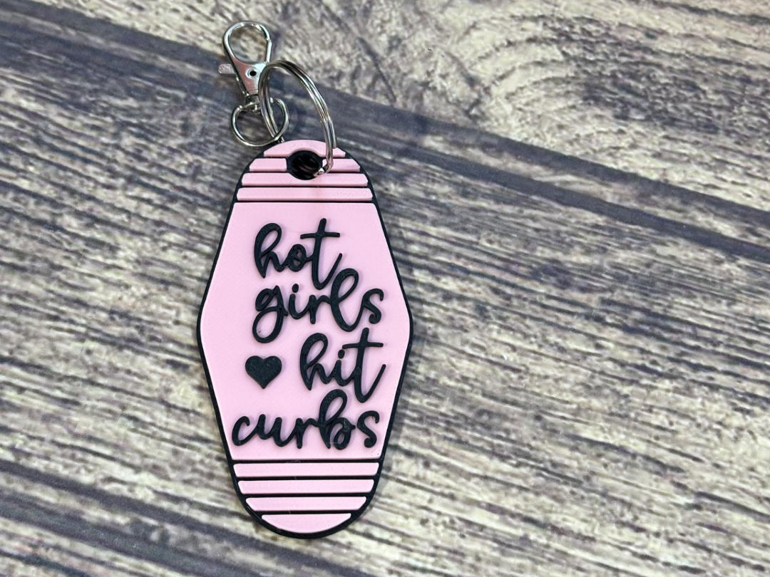 Hot Girls Hit Curbs retro hotel keychain