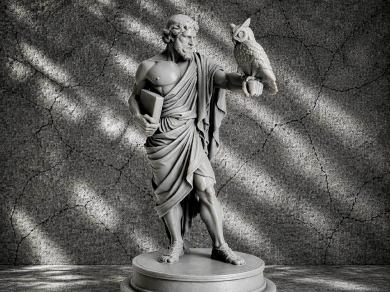 Ancient Greek Philosopher with Owl Statue | Wisdom