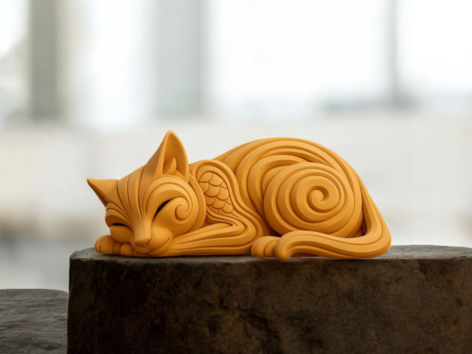 Escultura de gato ornamental durmiendo