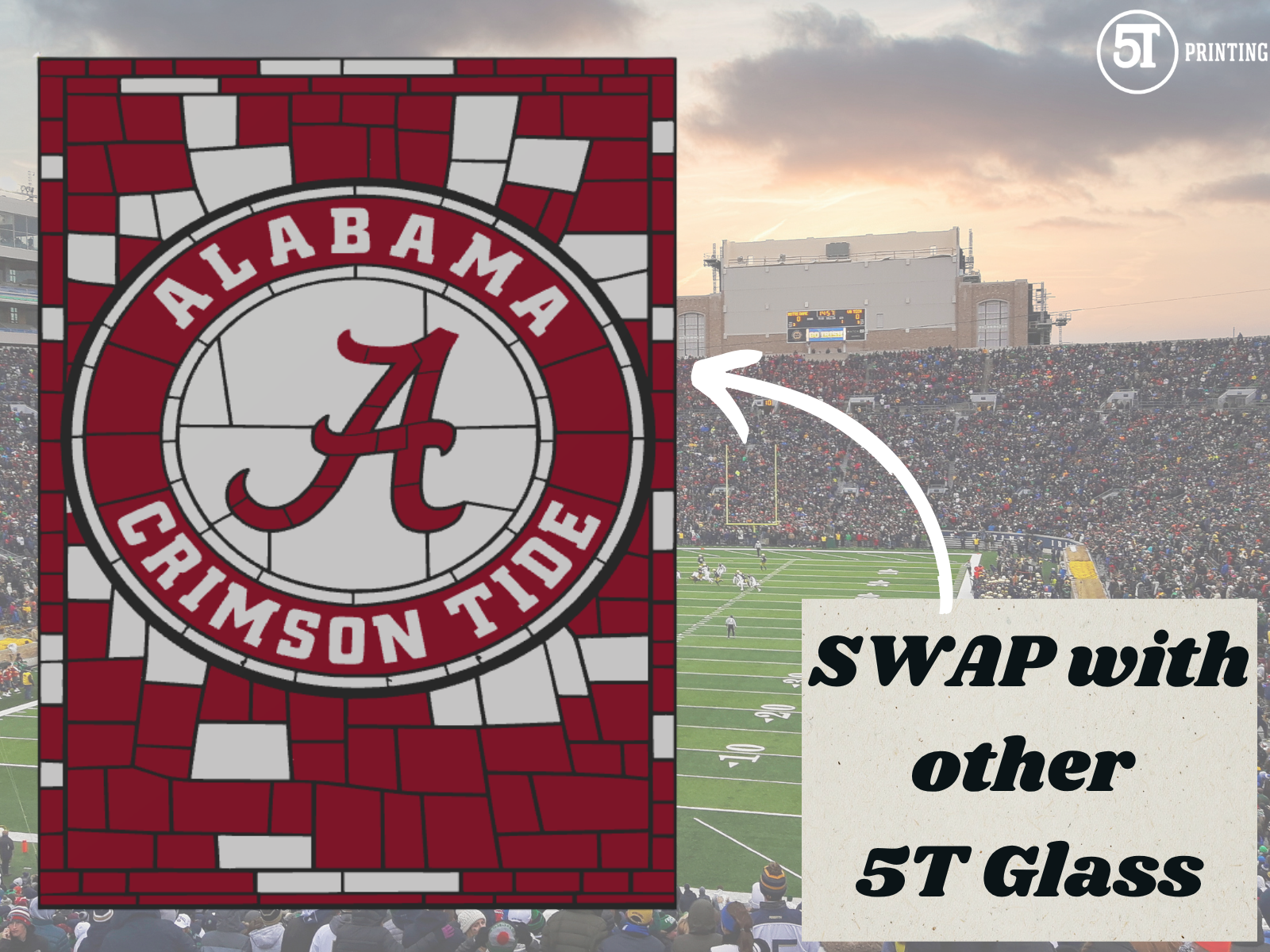 Alabama Crimson Tide light (swappable glass)