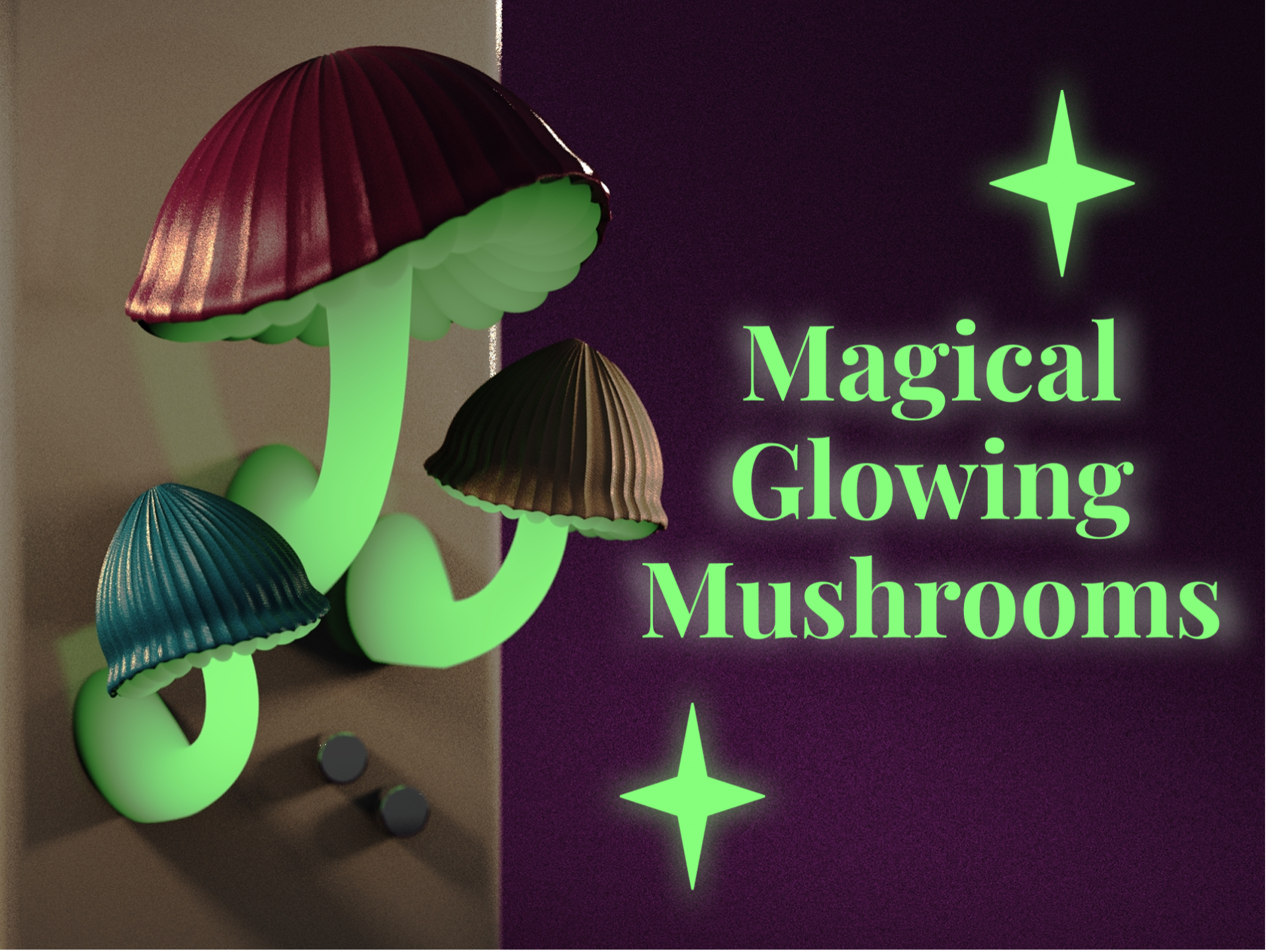 Magical Glowing Mushrooms - Magnetic Witchy Decor