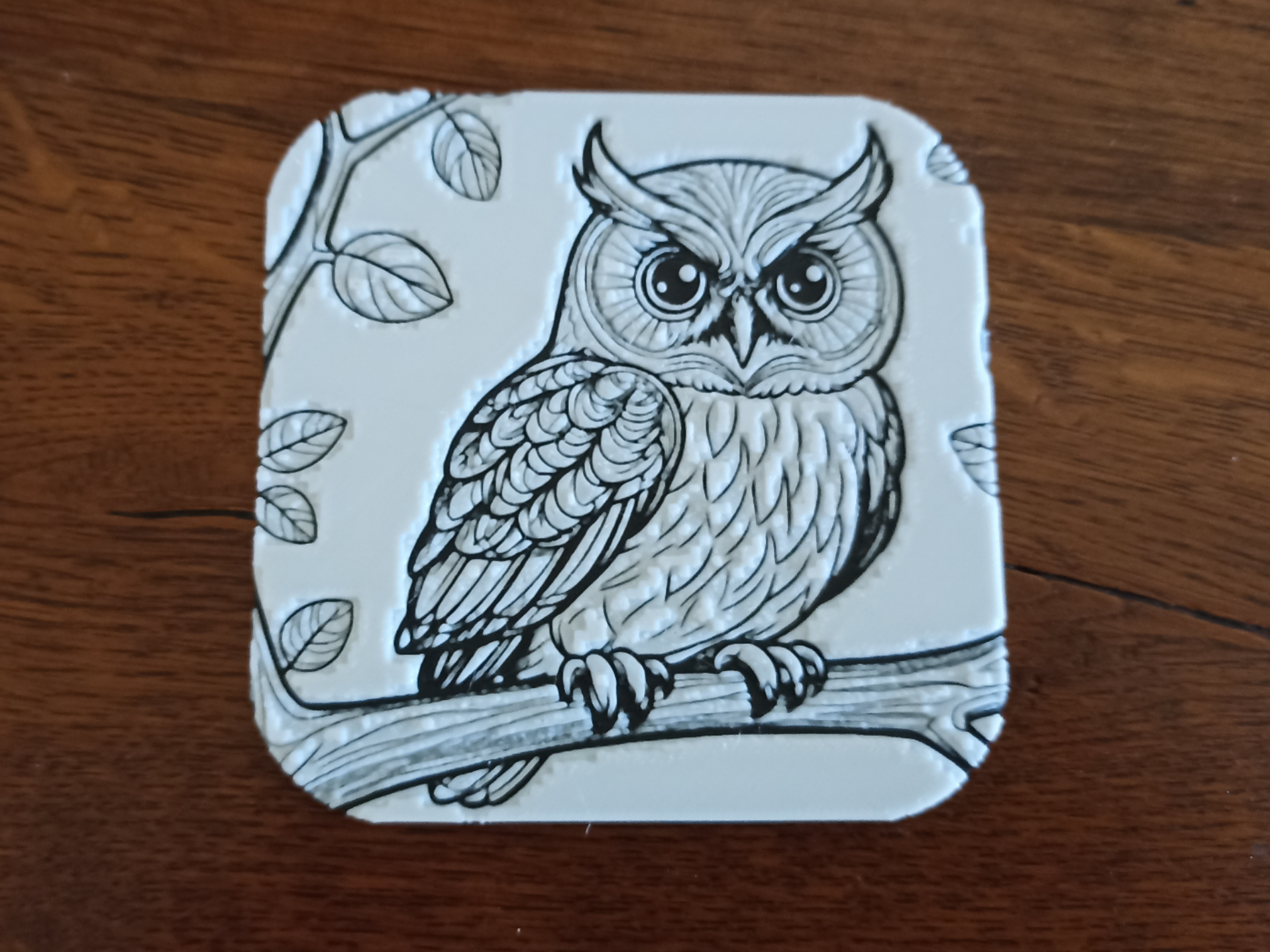 Dessous de verre carré hibou hueforge