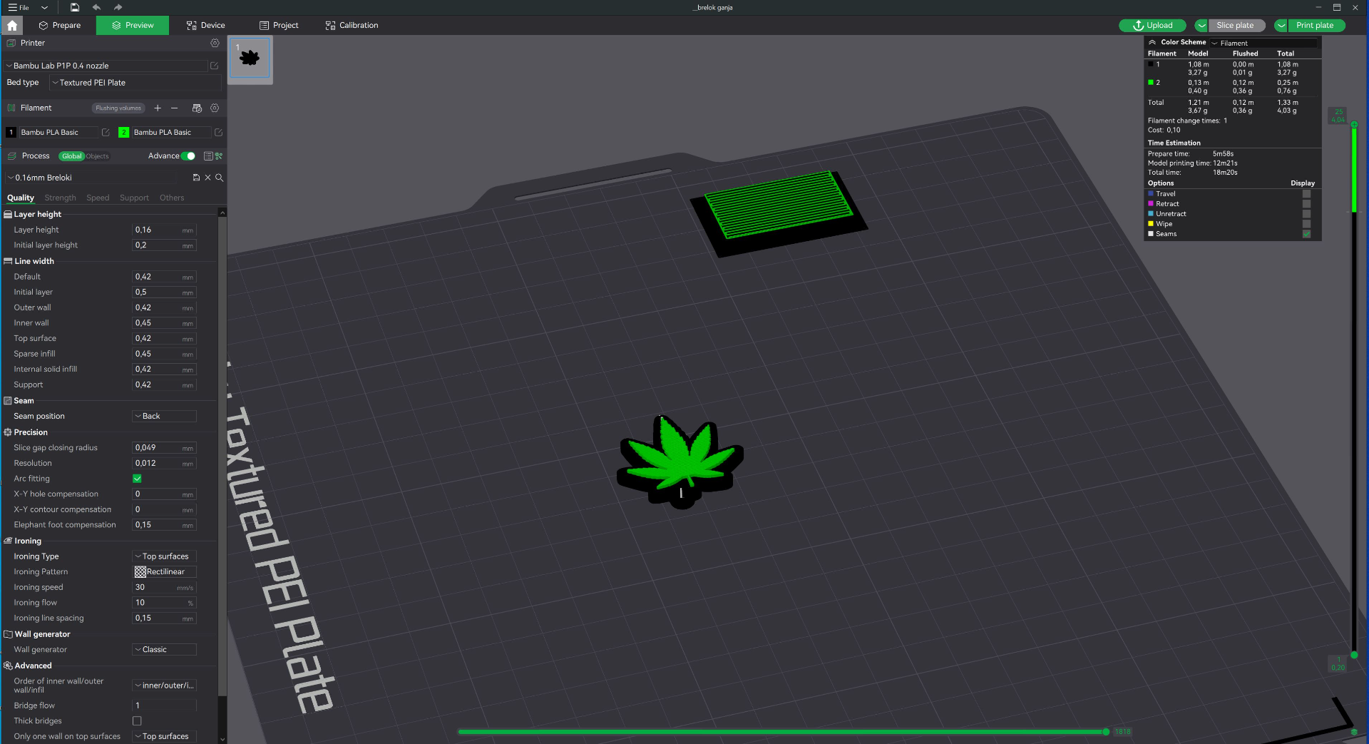 Brelok Keychain Ganja Marihuana Leaf