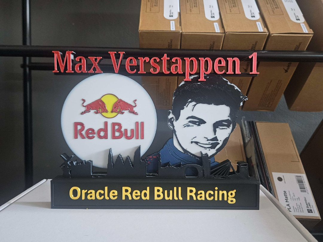 Max Verstappen Red Bull racing with skyline