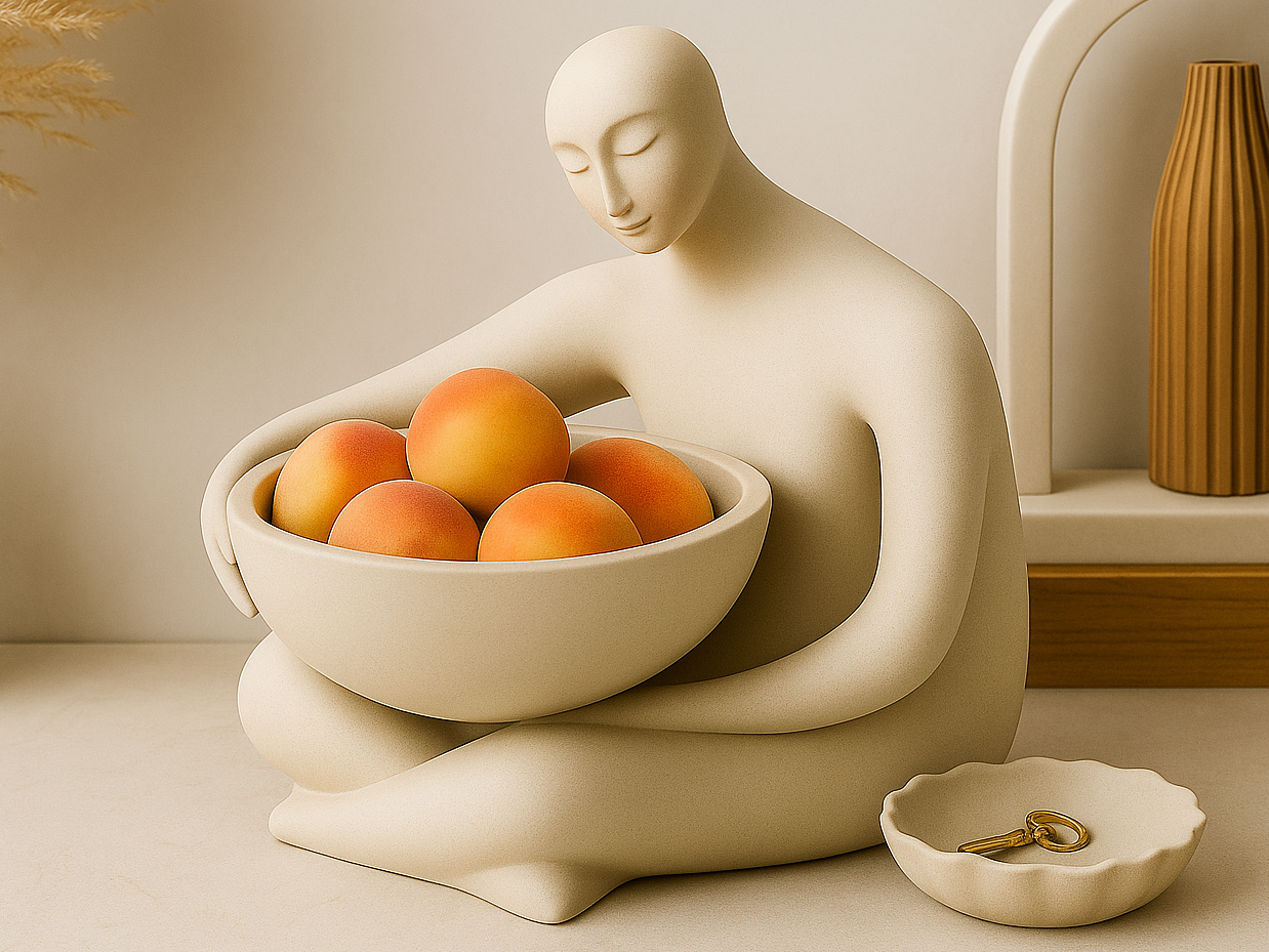 Serene Guardian Fruit Bowl Minimalist Form Sculpt