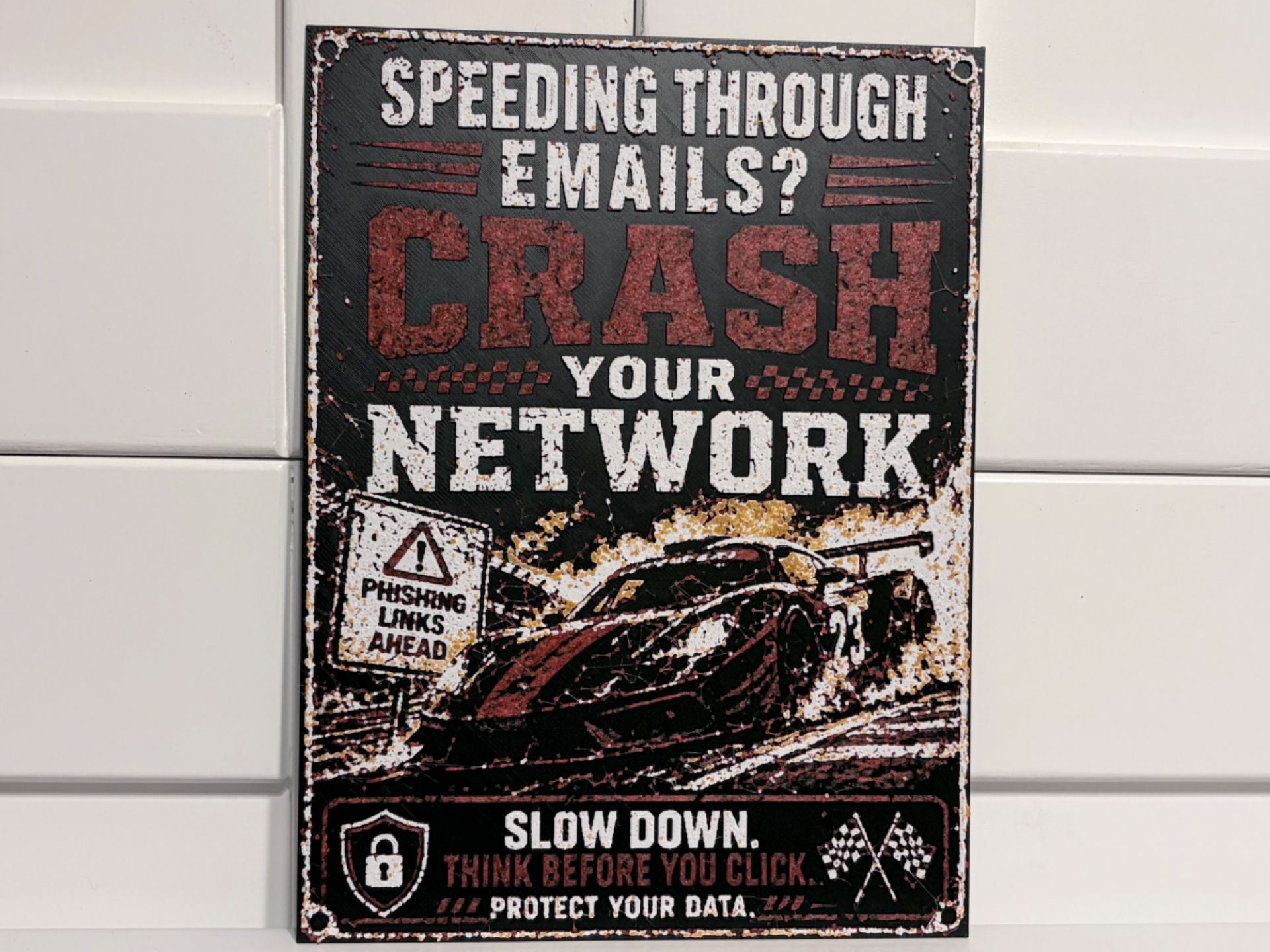Cybersecurity Racing Sign –Speeding Through Emails
