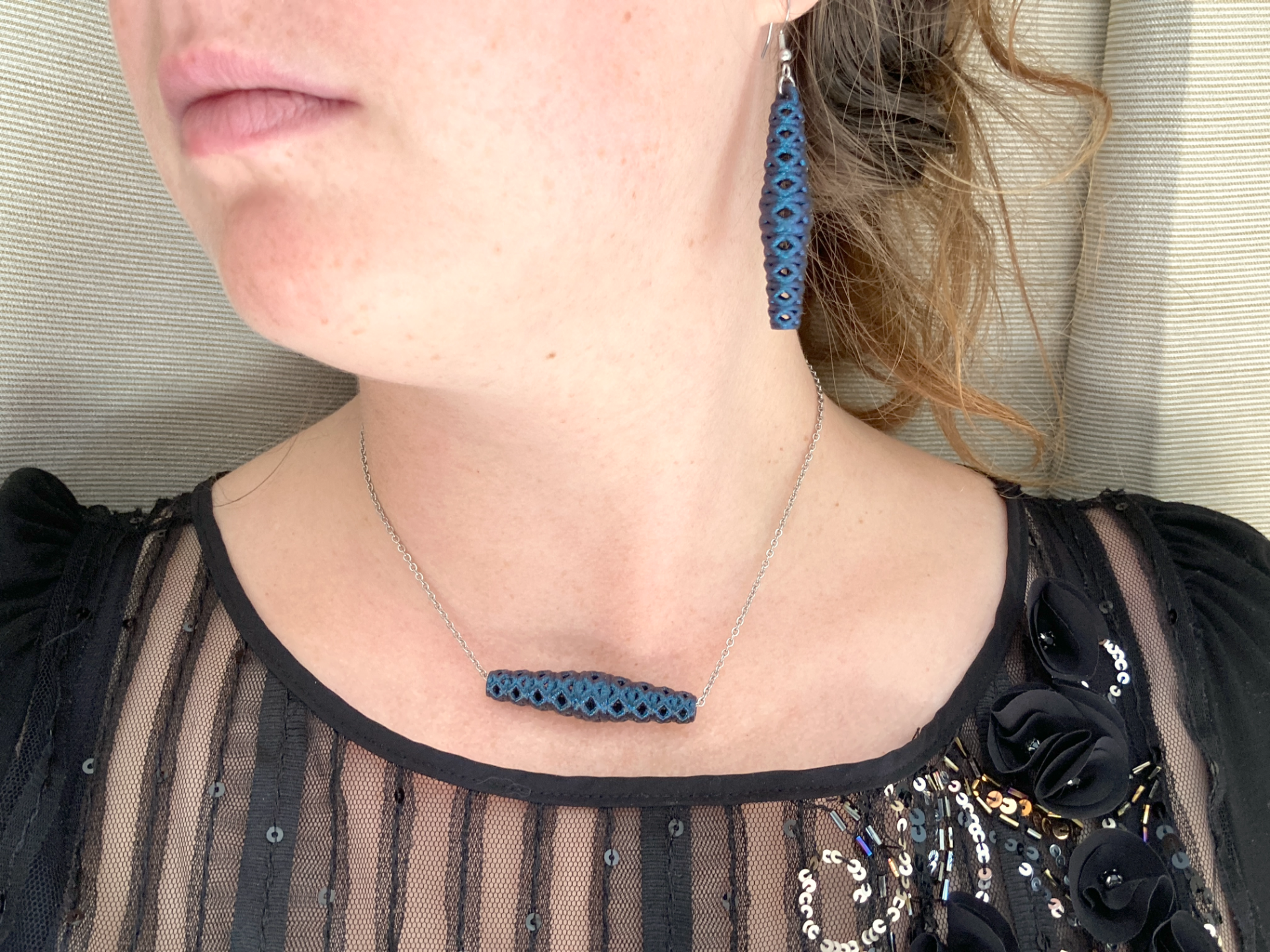 Torus Earrings and Long Bead Necklace Set