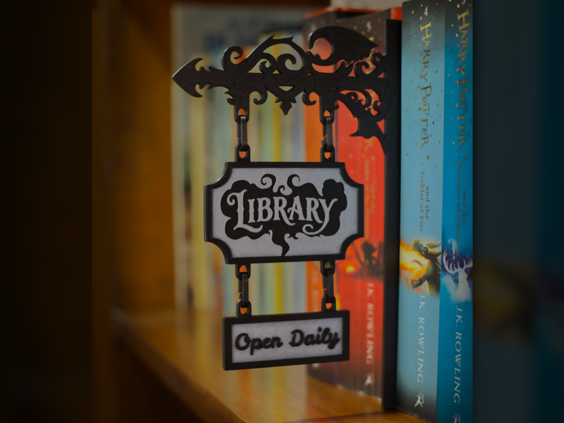 Fantasy Book Shelf Sign - Library Open Daily