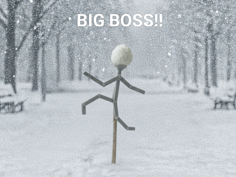 『ビッグボスの雪玉バトル』 – Snowball Boss Battle