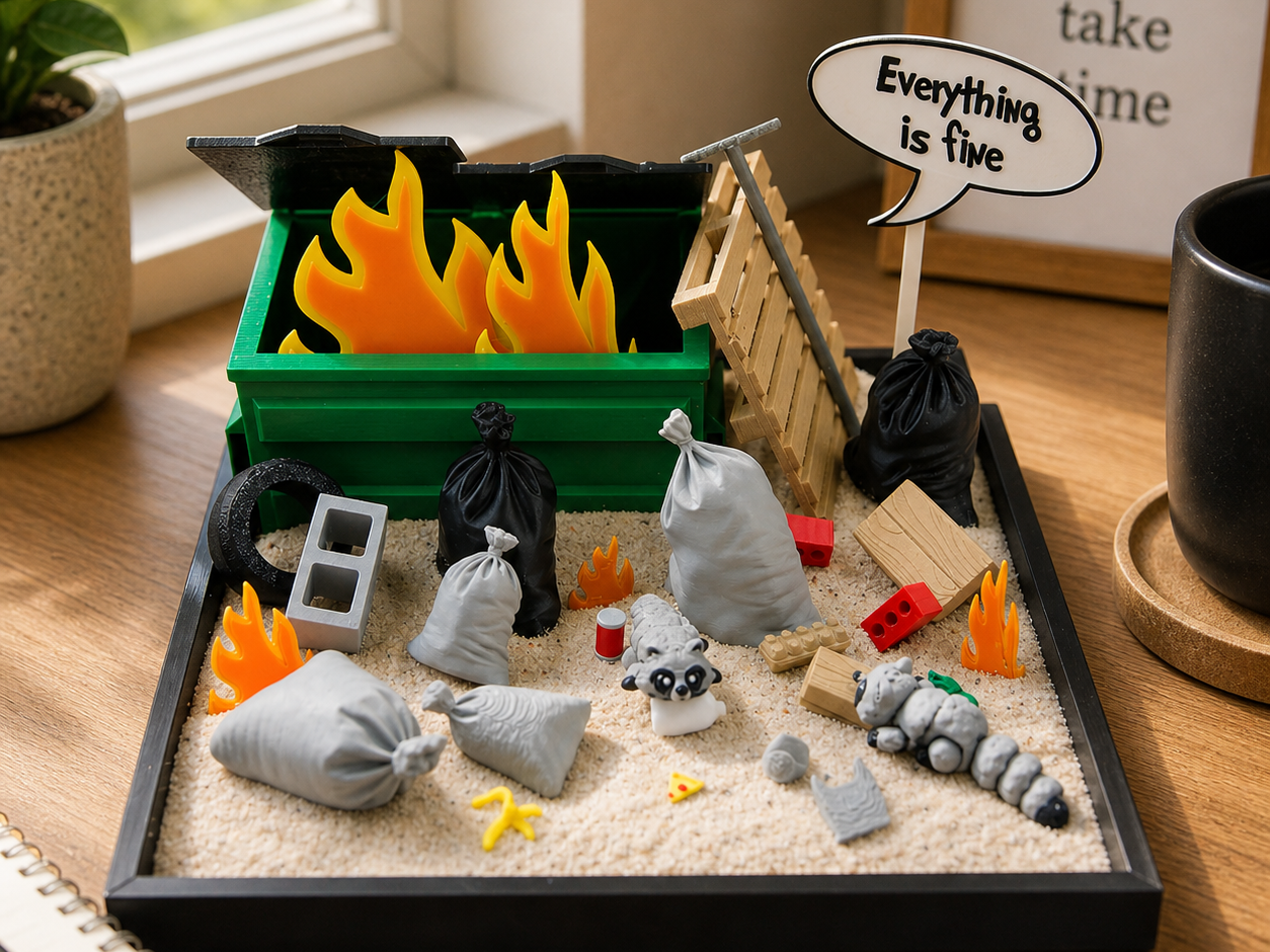 Office Desk Chaos Diorama | Dumpster Fire