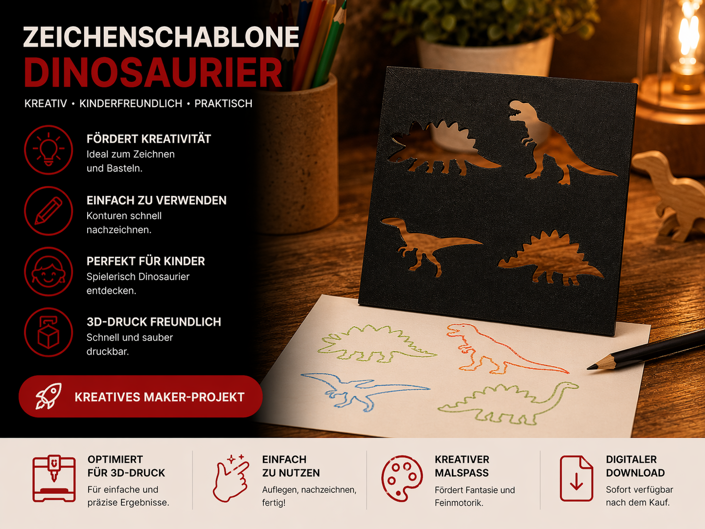 Montessori Dinosaurier-Schablonen Set – für Kinder