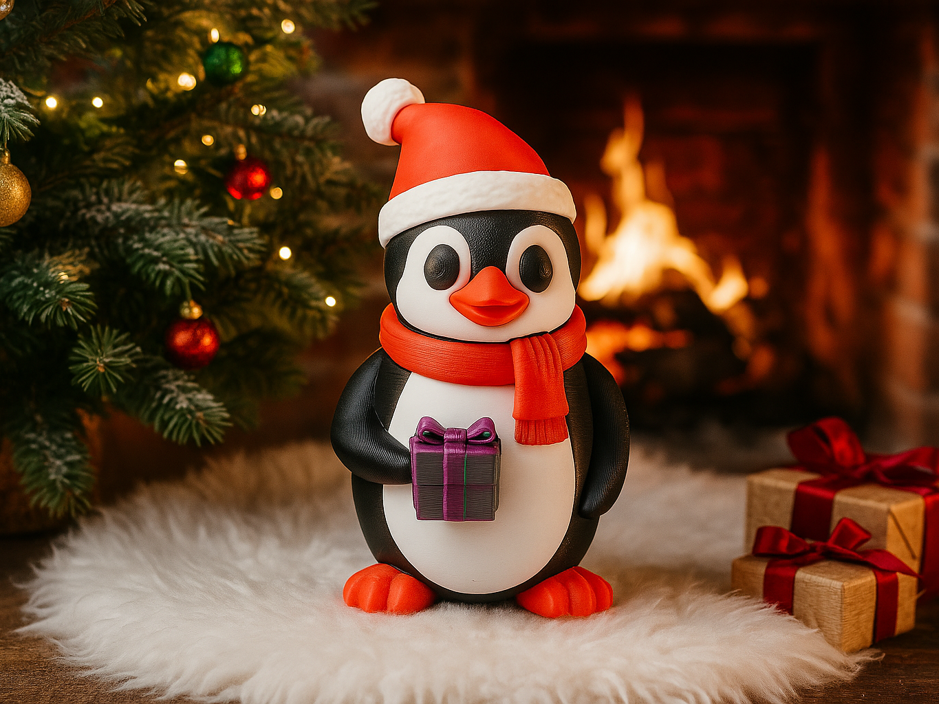 Festive Santa Penguin Figurine for Christmas Decor