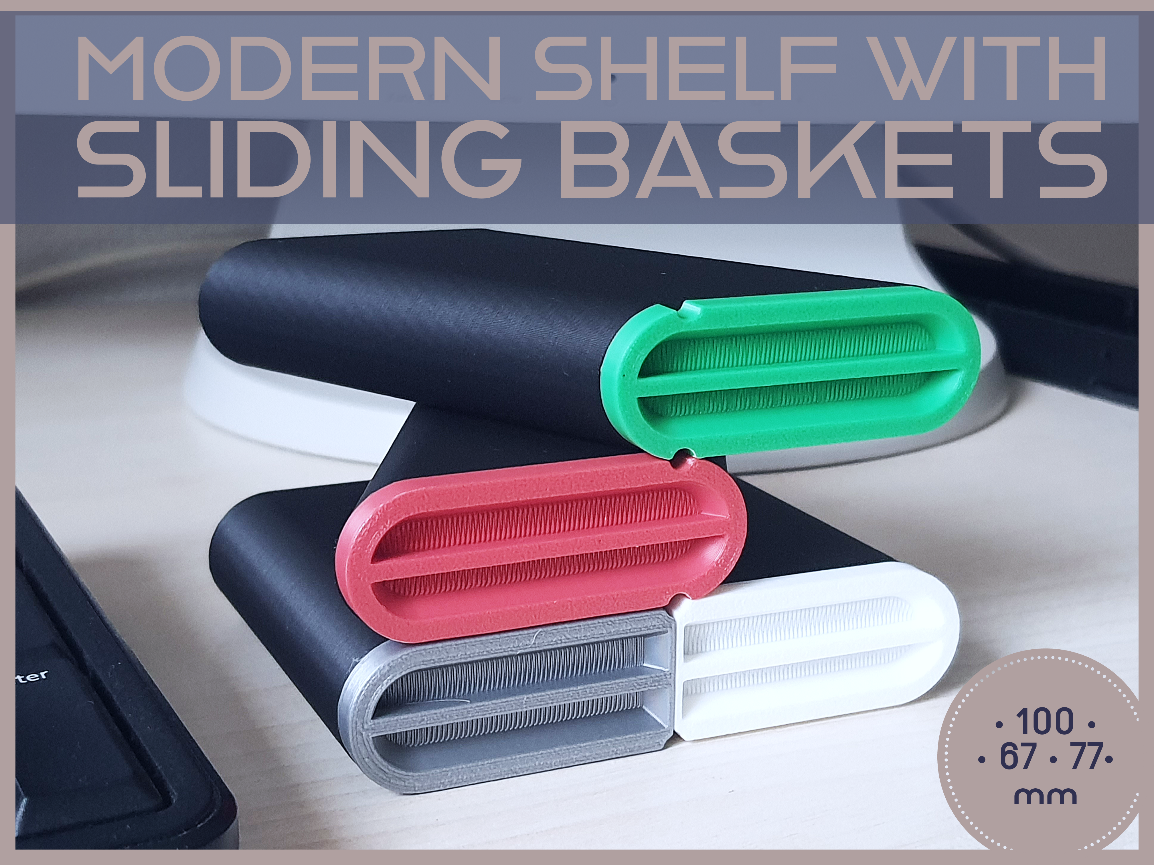 Modern small shelf with sliding baskets