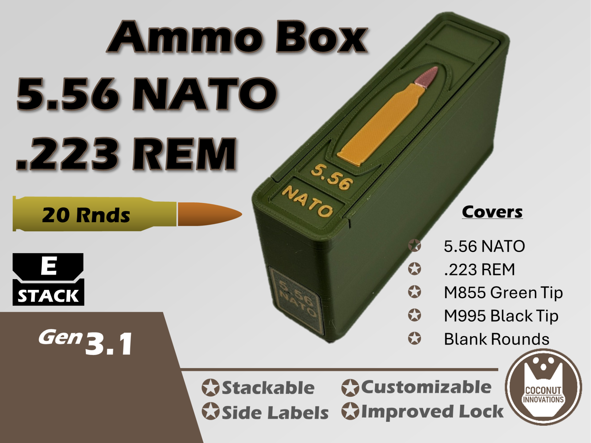 Ammo Storage Box 5.56 / 0.223 Remington 20 Rounds