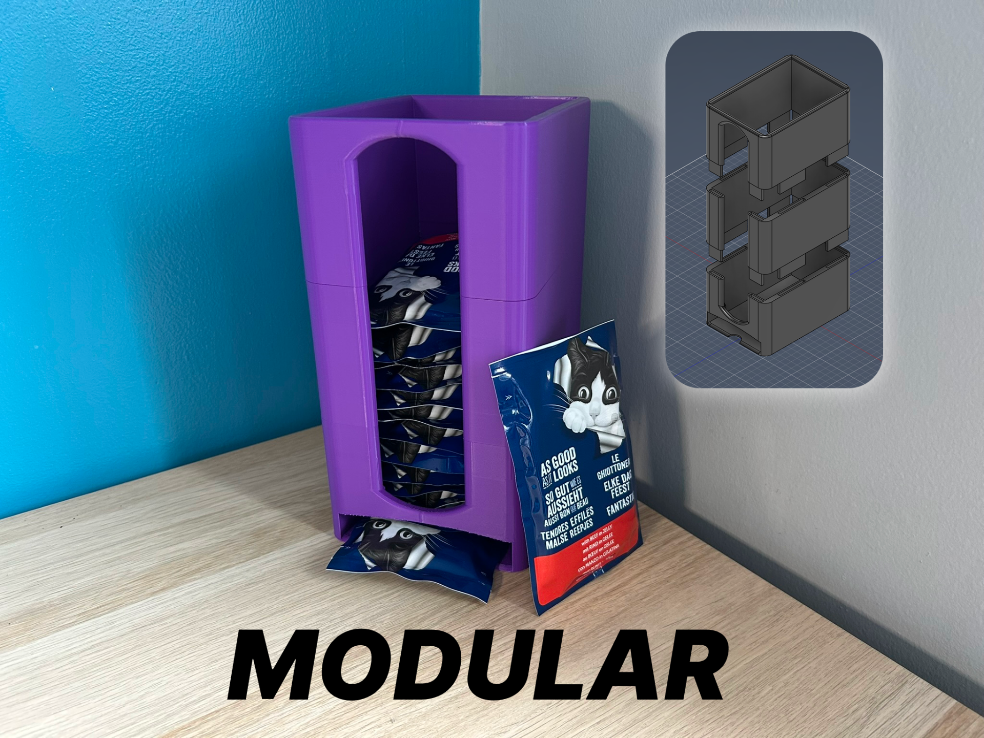 Modular cat food pouch dispenser