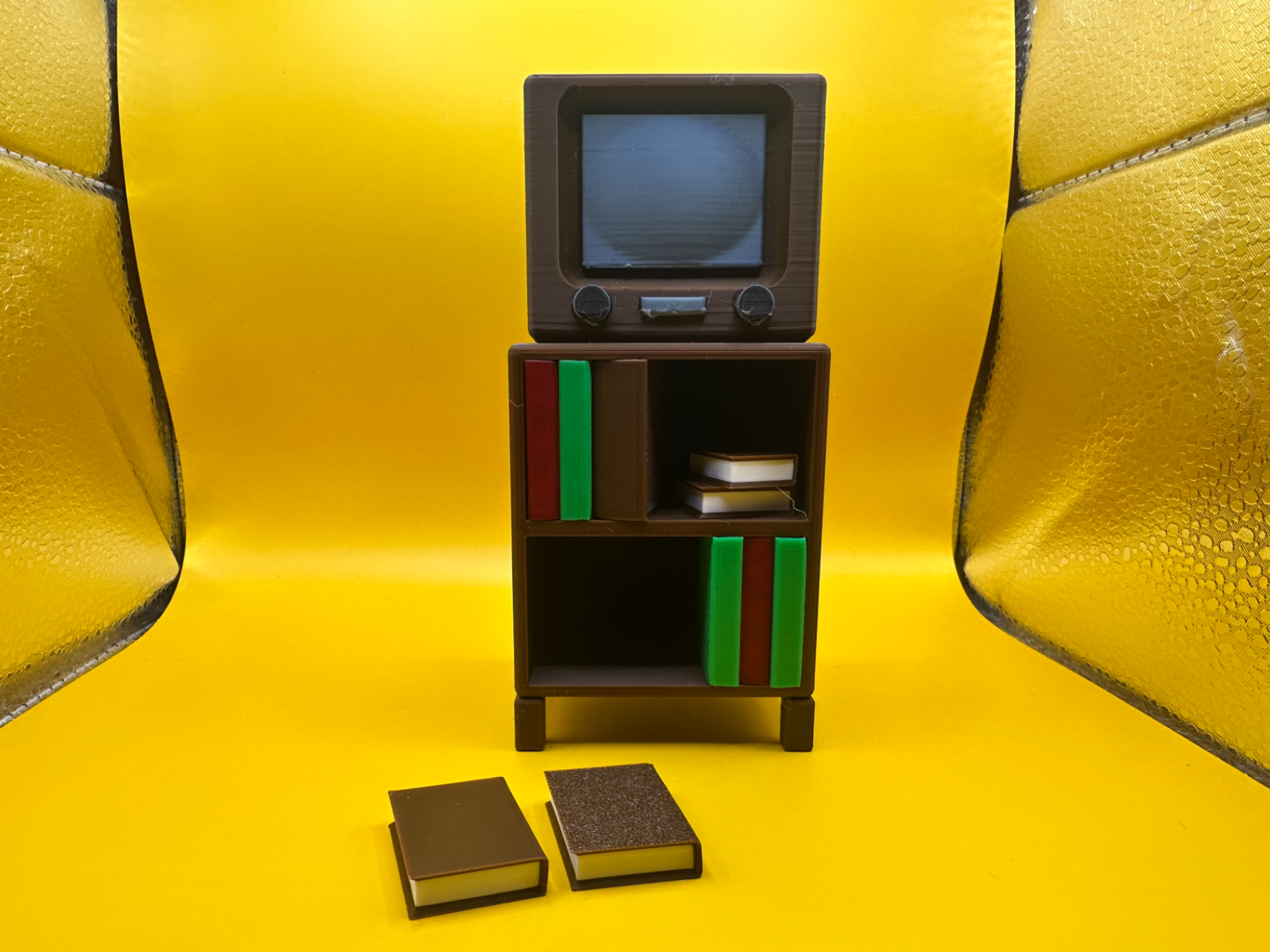 Vintage TV Set & Bookcase Miniature 1:10 1:12