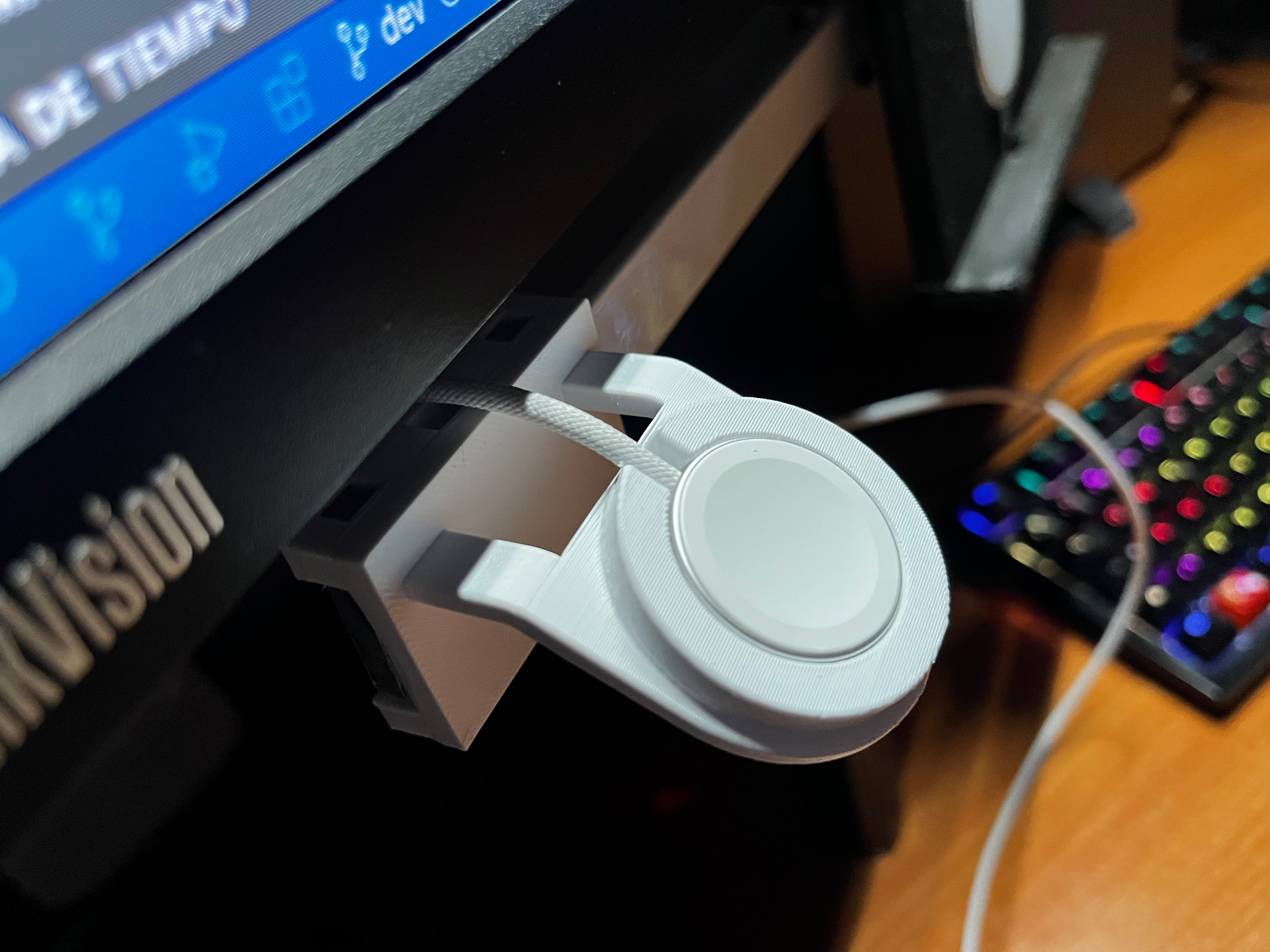 Apple watch charger stand for 2cm bar under TV
