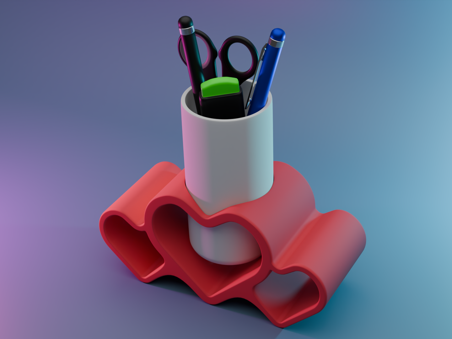 Round pen holder with a 3 heart shaped base