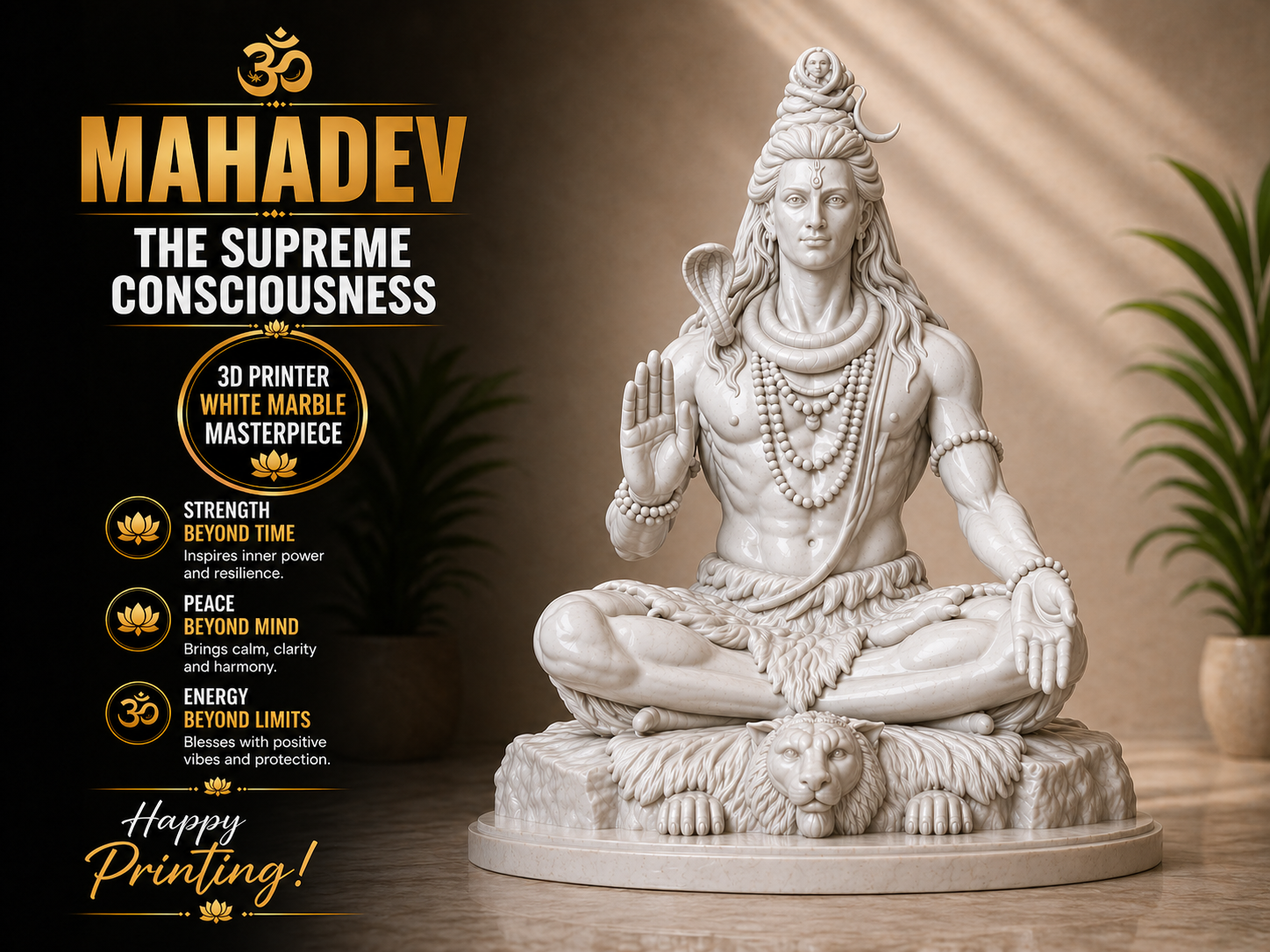 Lord Shiva Statue | Seated Blessing Pose |3D Print