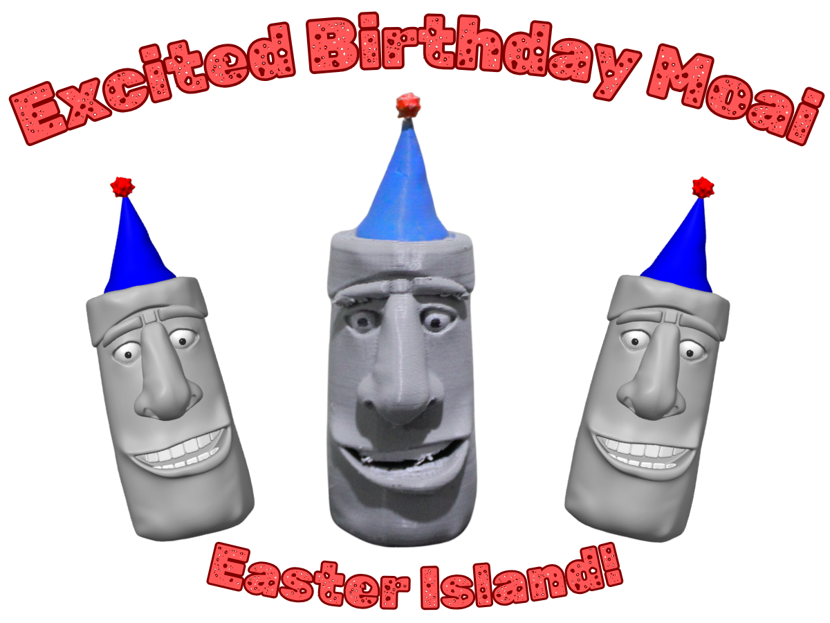 Excited Birthday Moai Easter Island Free to Sell!
