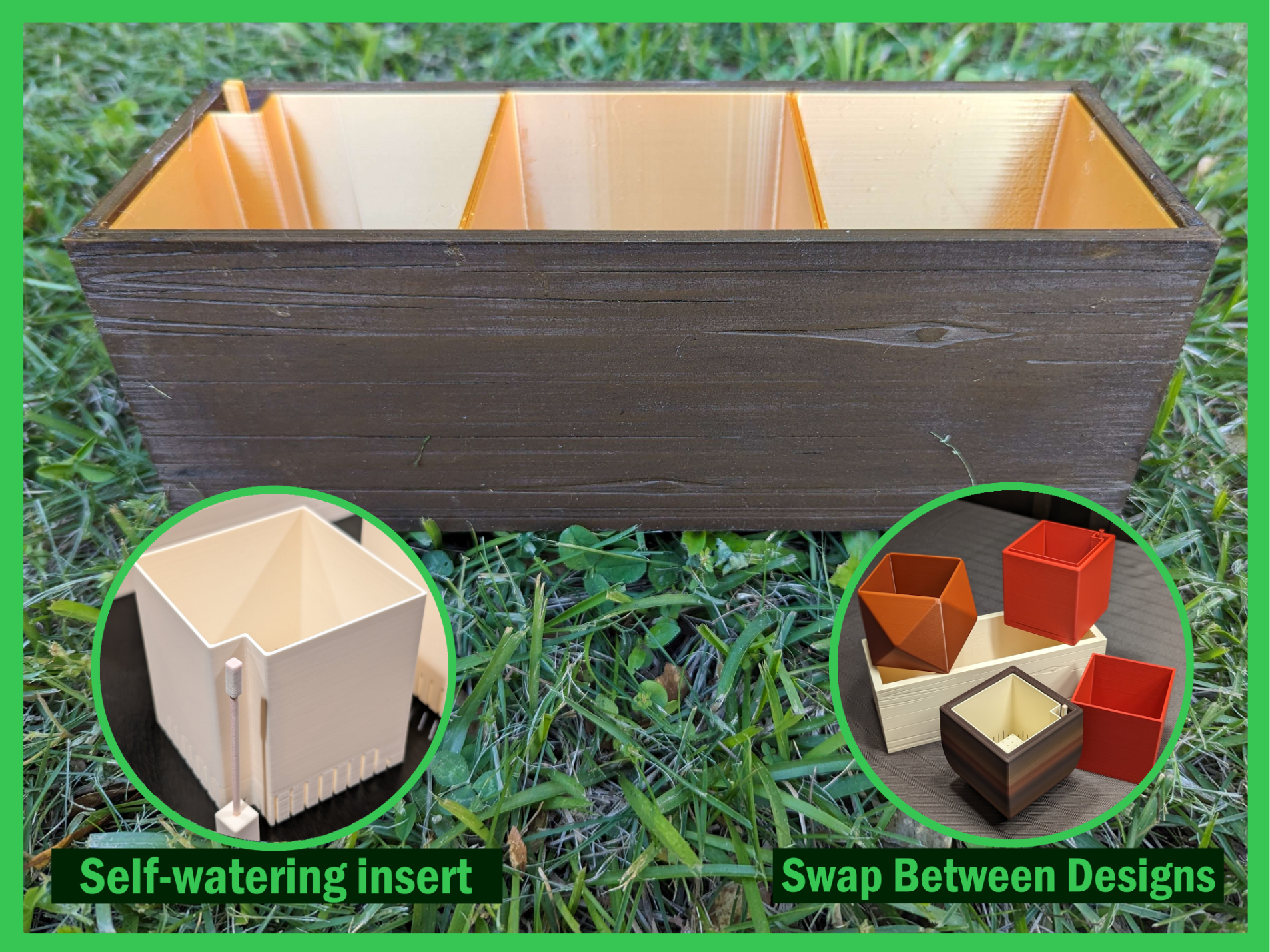Planter Box Wood Grain self-watering