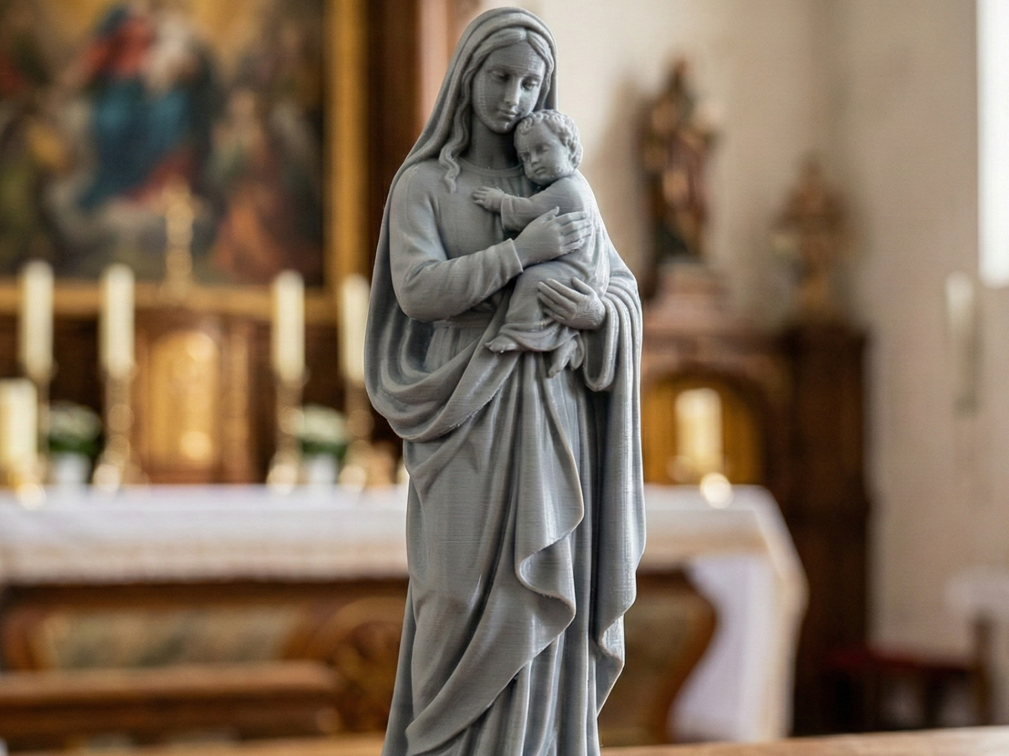 Madonna con Bambino Gesù– Statua 3D Stampabile