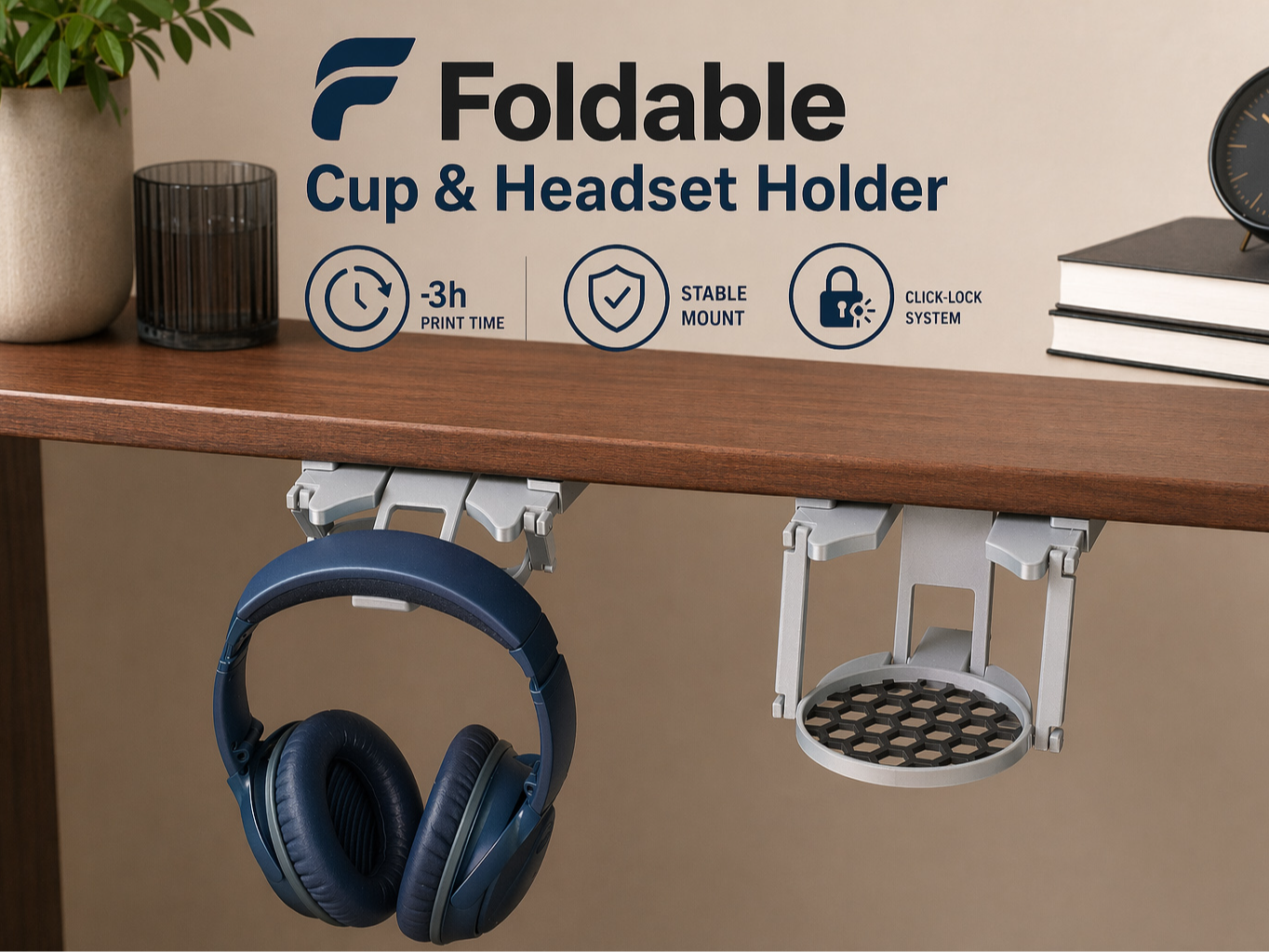 Foldable Cup & Headset Holder
