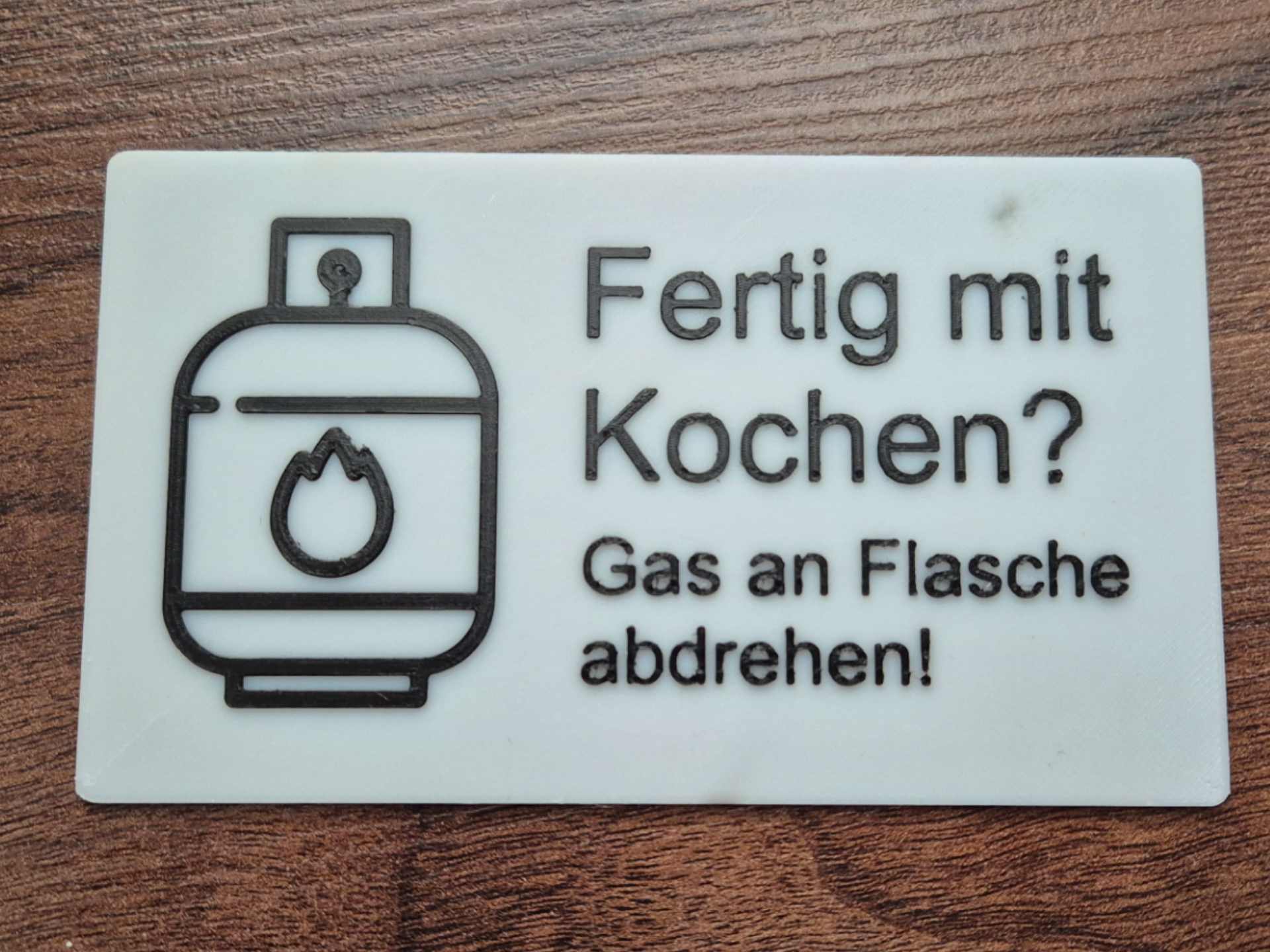 Gaswarnschild „Fertig mit Kochen?“ – Camping