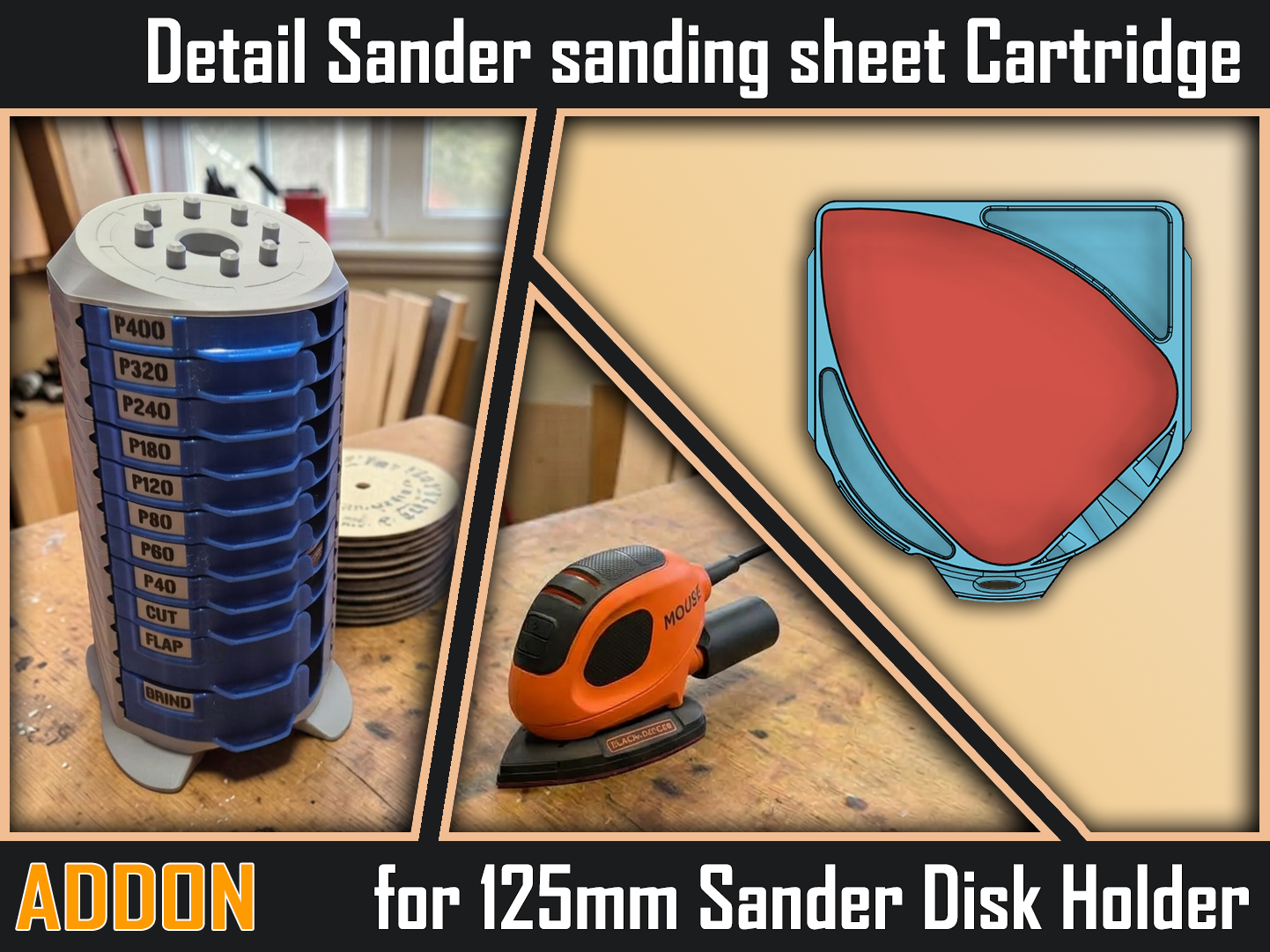 Detail Sander Cartridge ADDON for 125mm Organizer