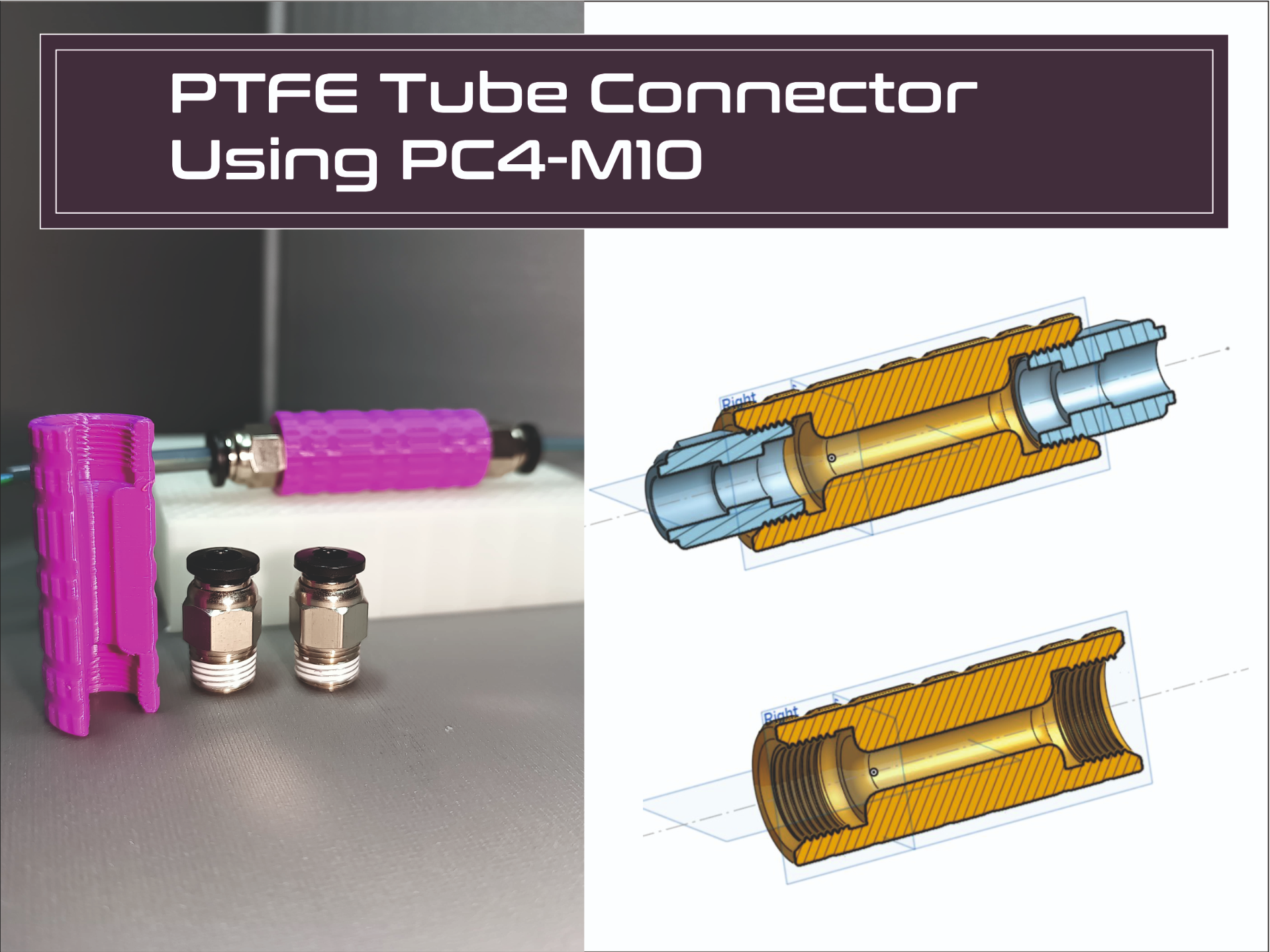 PTFE Tube Connector for 3D Printers Using PC4-M10