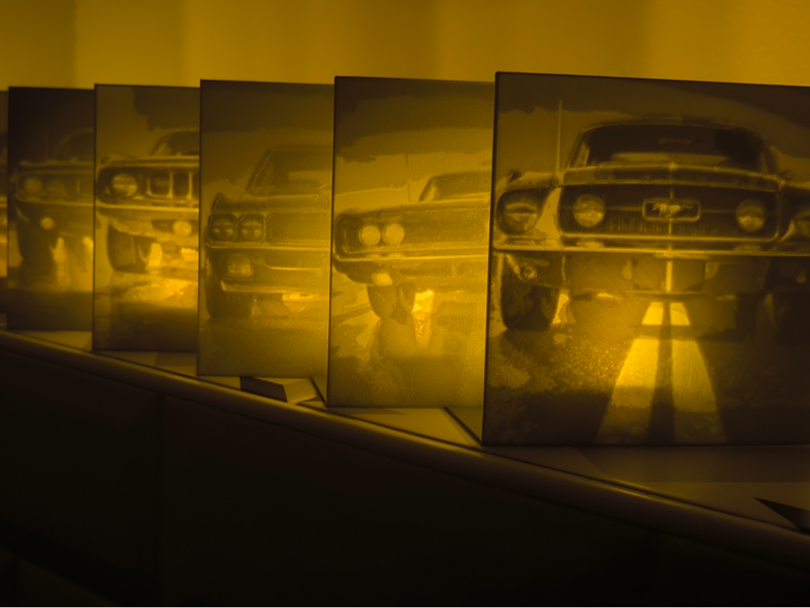 Collection of American muscle cars light stands