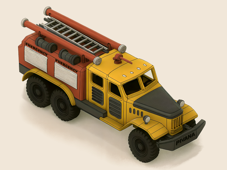 Yellow Zil Fire Truck with Movement