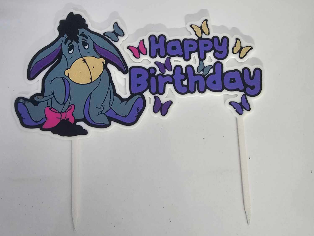purple donkey Happy Birthday cake topper