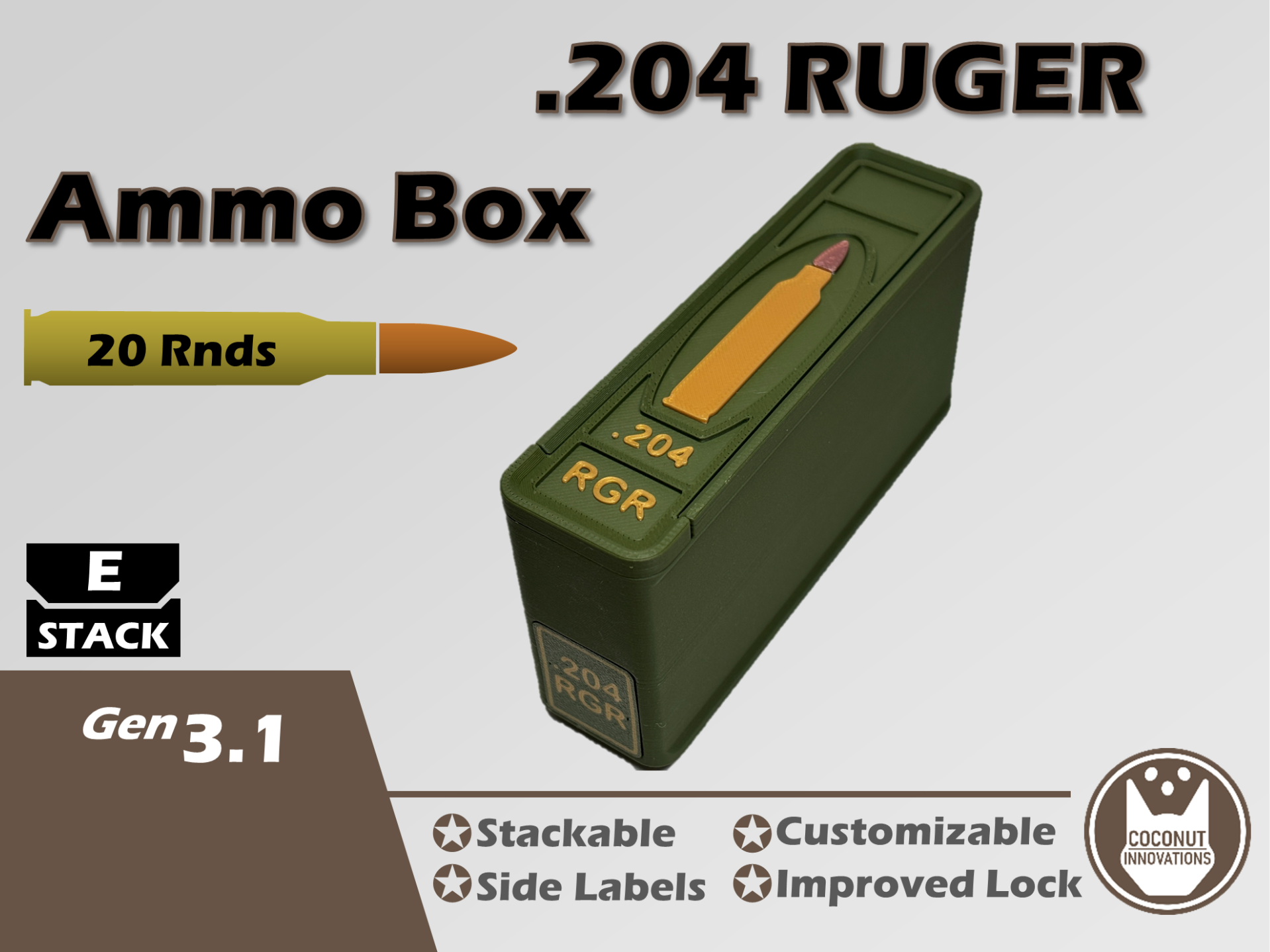 Ammo Storage Box .204 Ruger - 20 Rounds