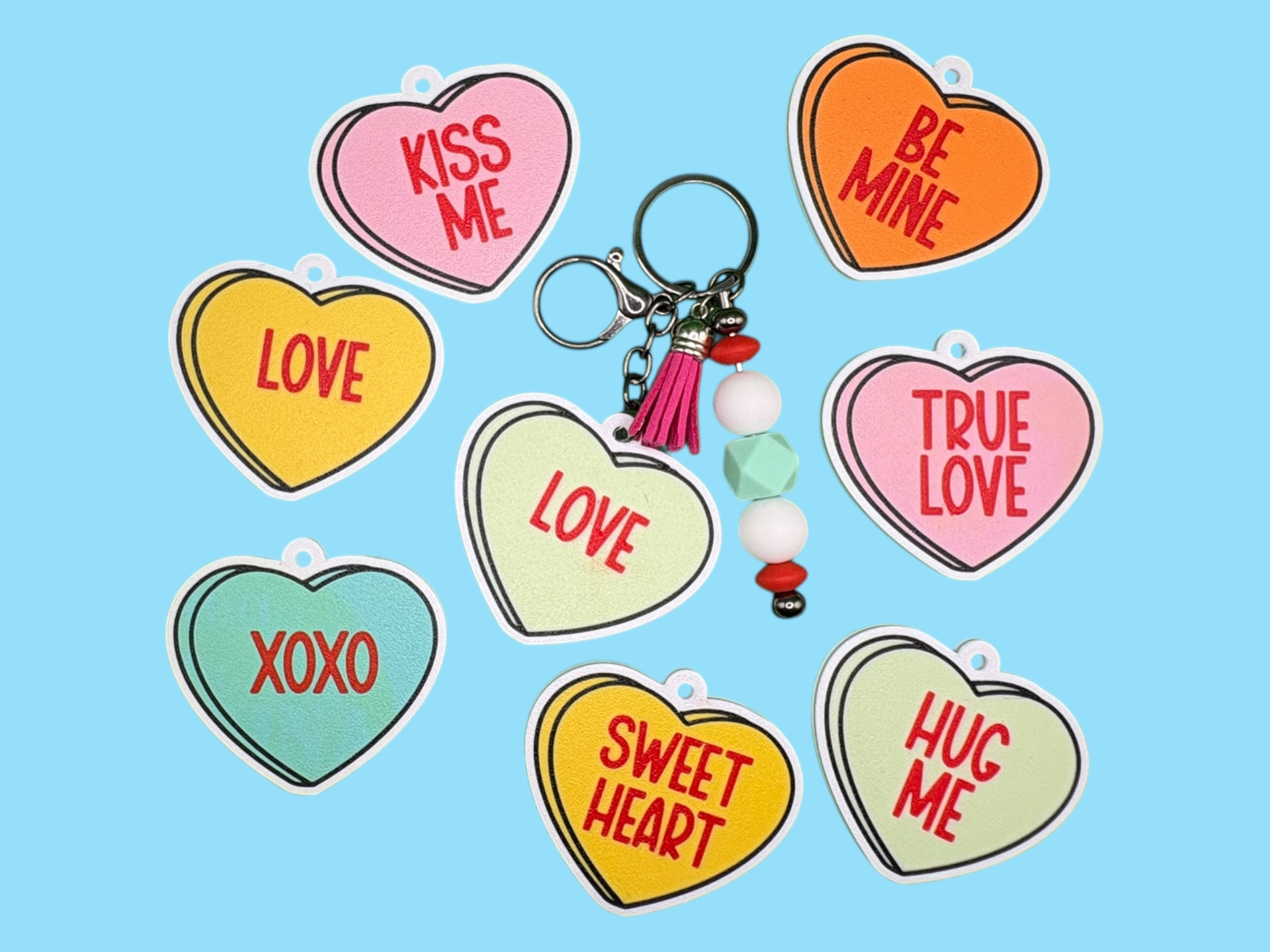 Conversation Hearts Valentine Keychain Set