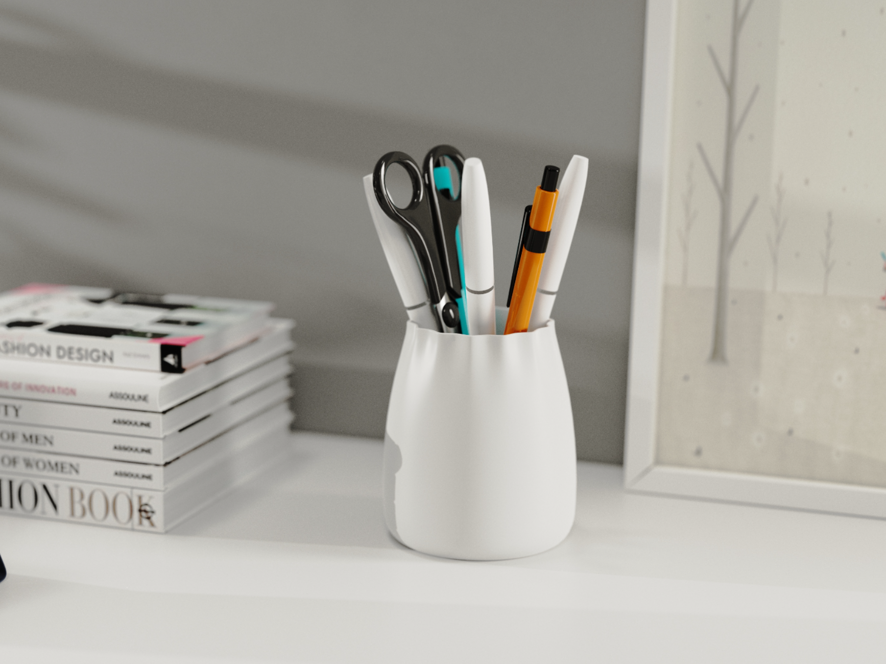 Wave shaped pen container