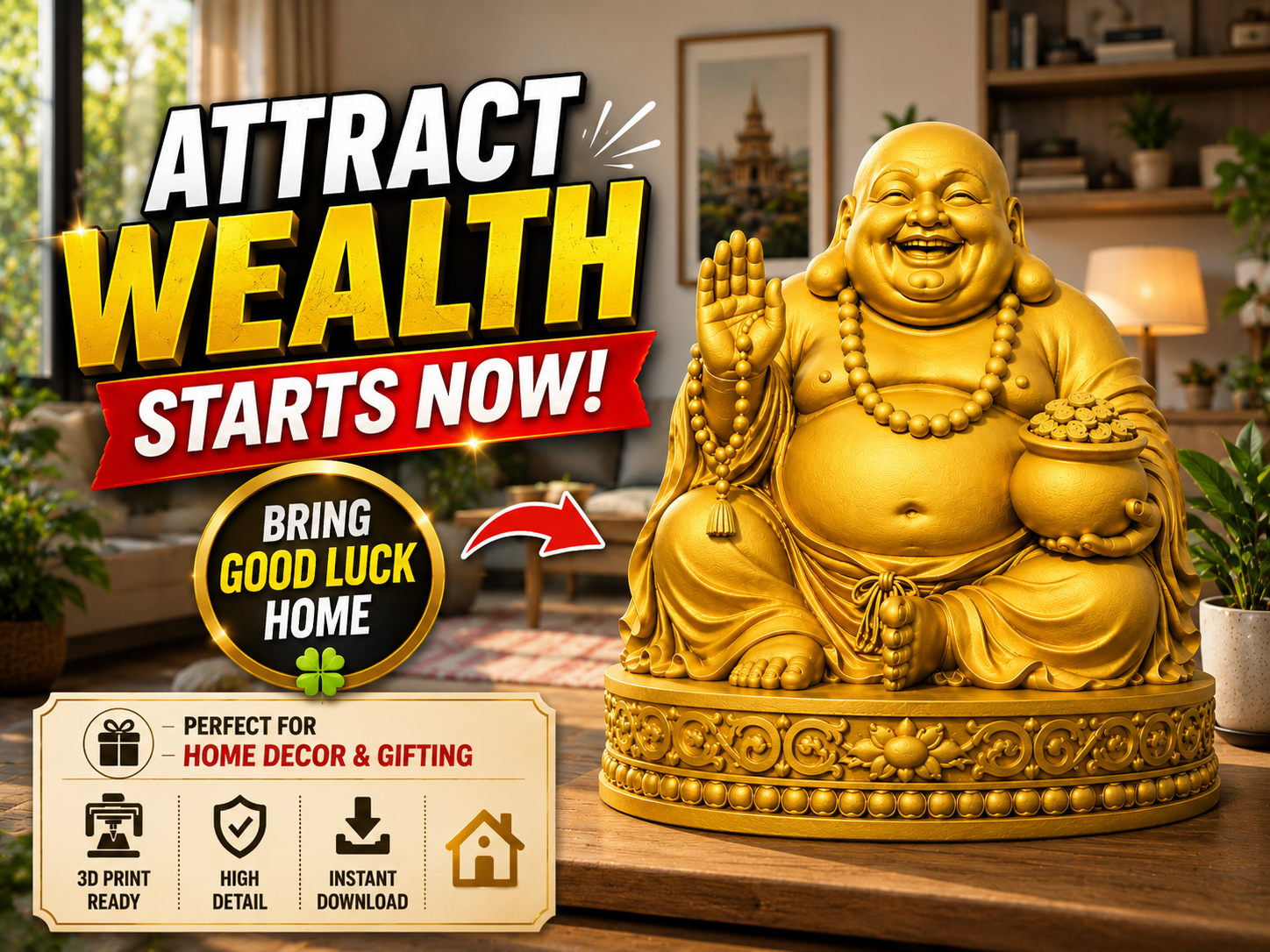 Laughing Buddha Wealth Statue | 3D Print