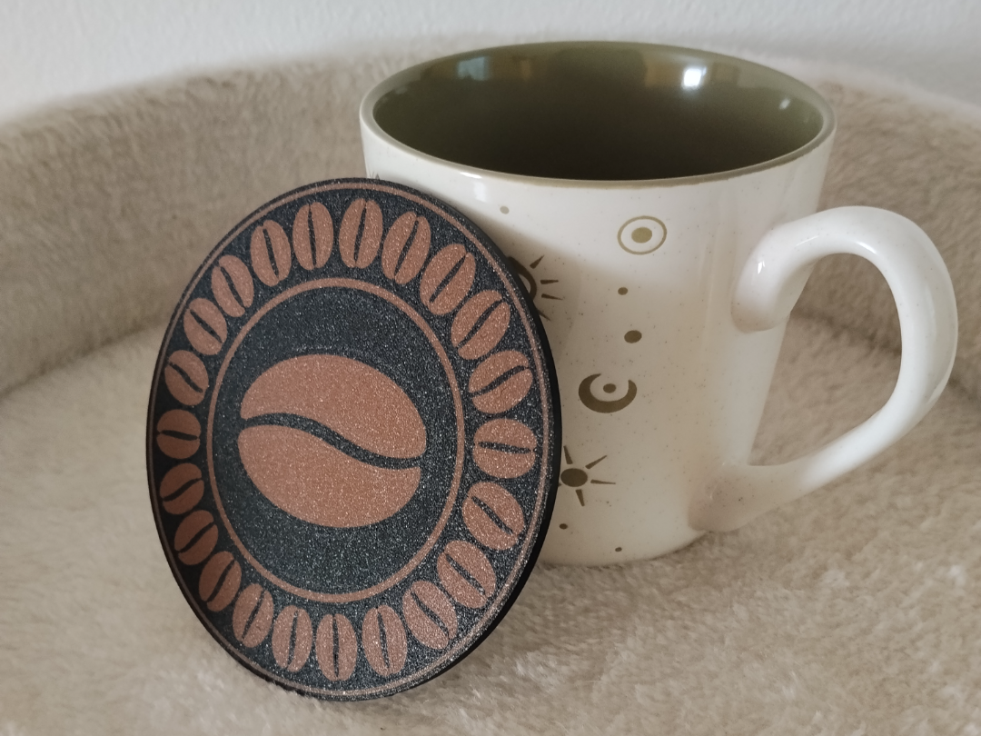 Coaster with a coffee bean pattern