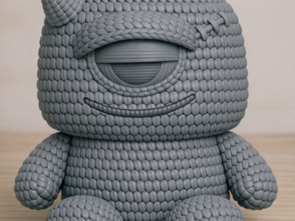 Knitted Fuggler‑Style Cyclops – Horned Monster