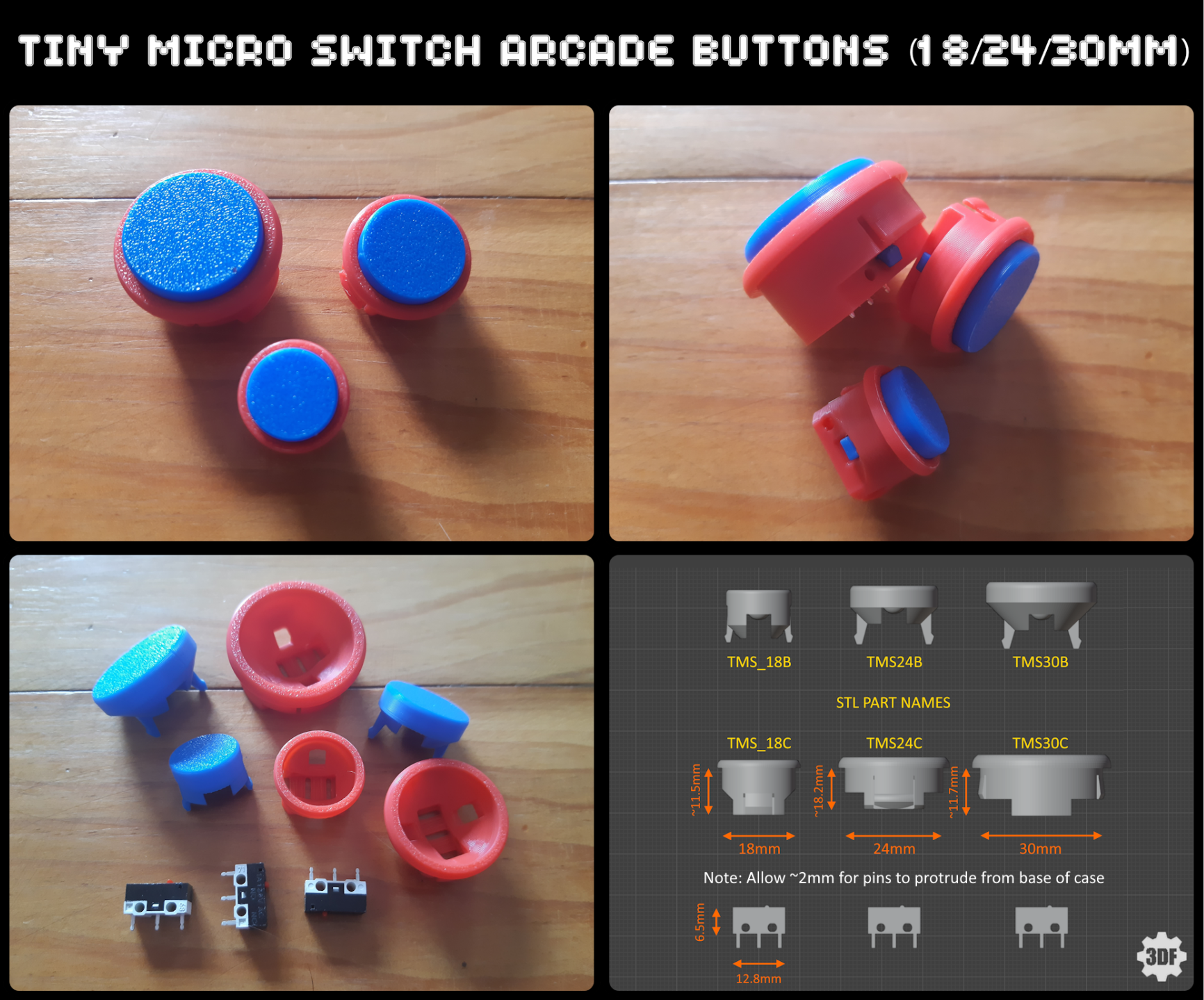 Arcade Buttons (18/24/30mm) w/ Tiny Micro Switches