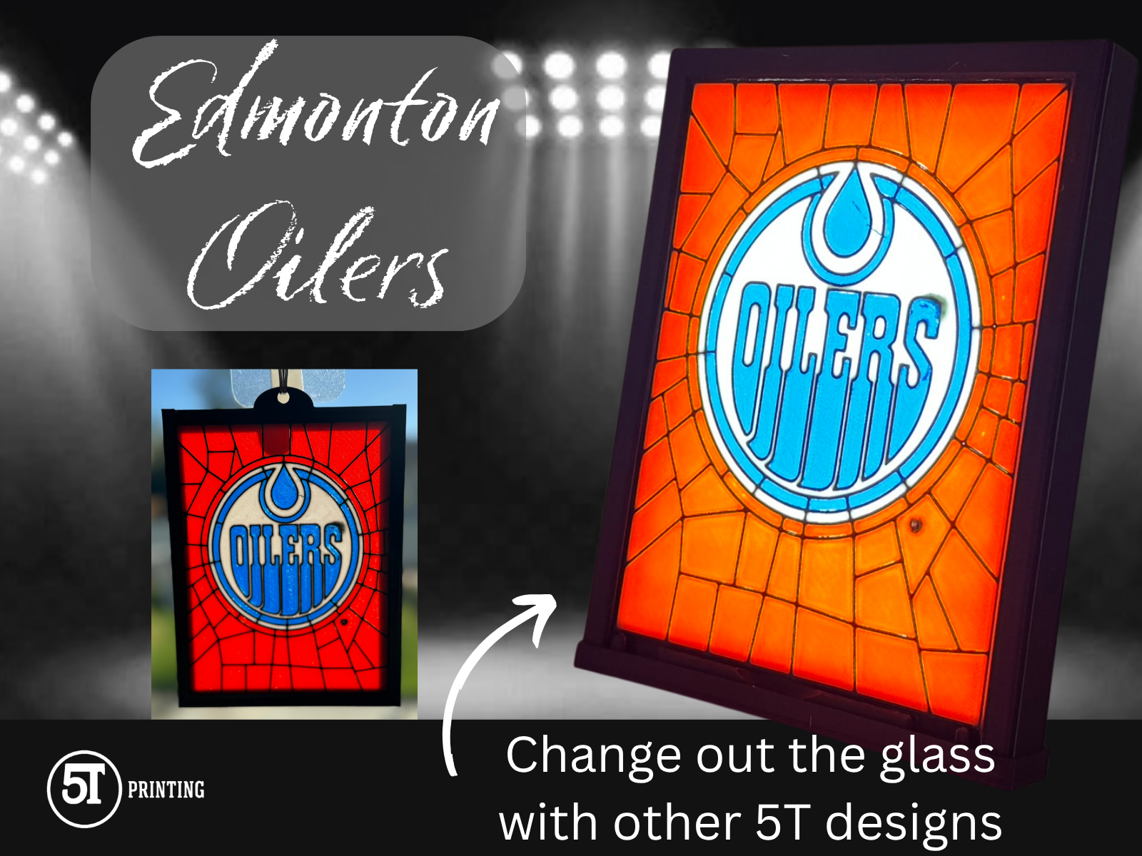 Edmonton Oilers Stained Glass Light Box