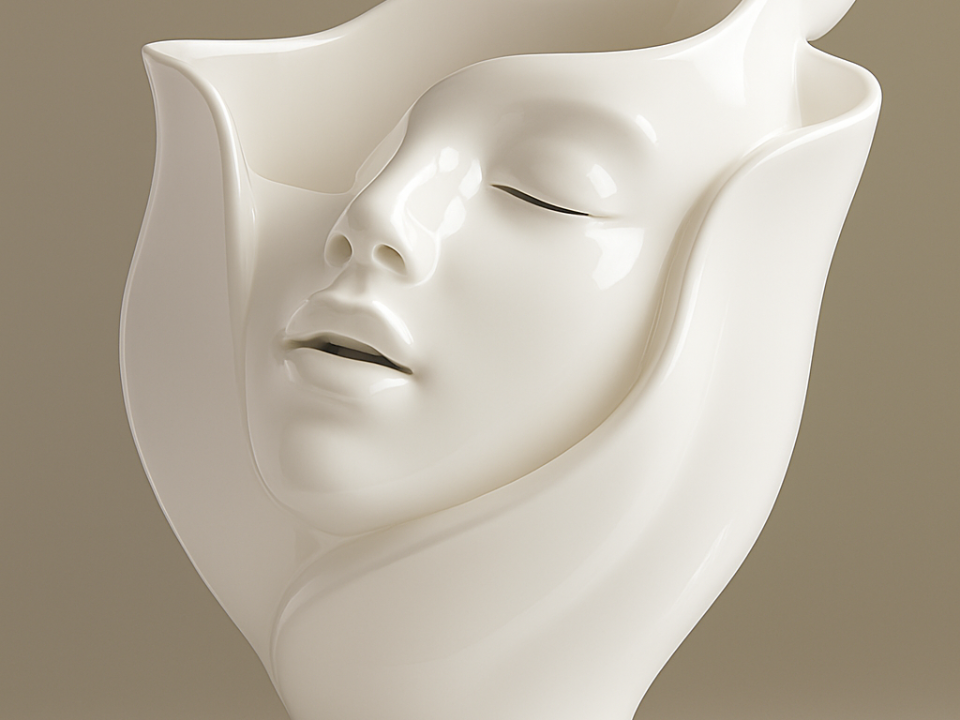 maceta escultórica con forma de rostro femenino