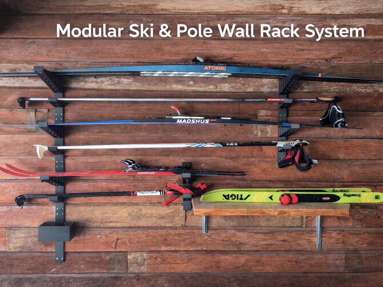 Modular Ski and Pole Wall Rack System