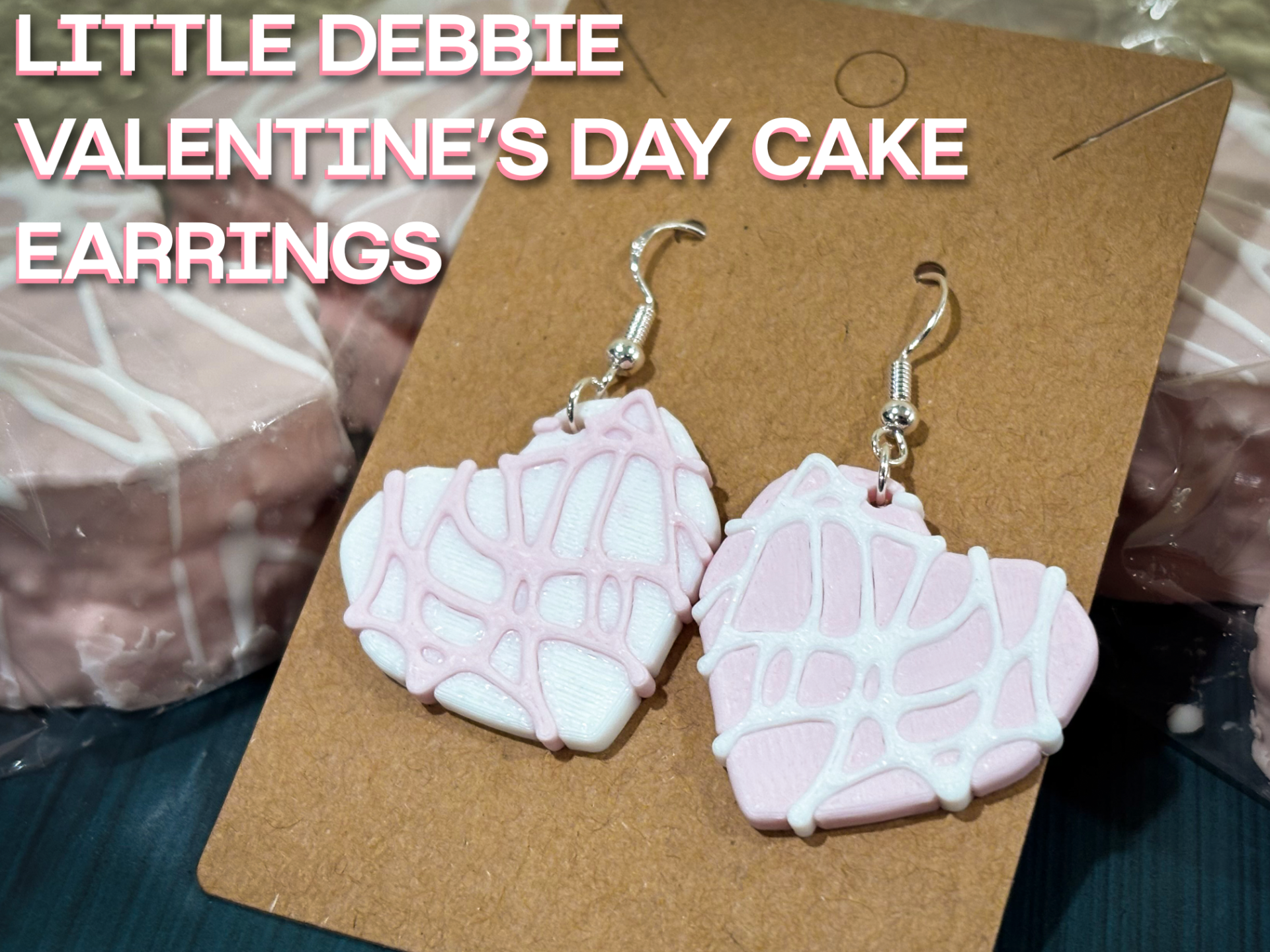 Little Debbie Valentine's Day Heart Cake Earrings