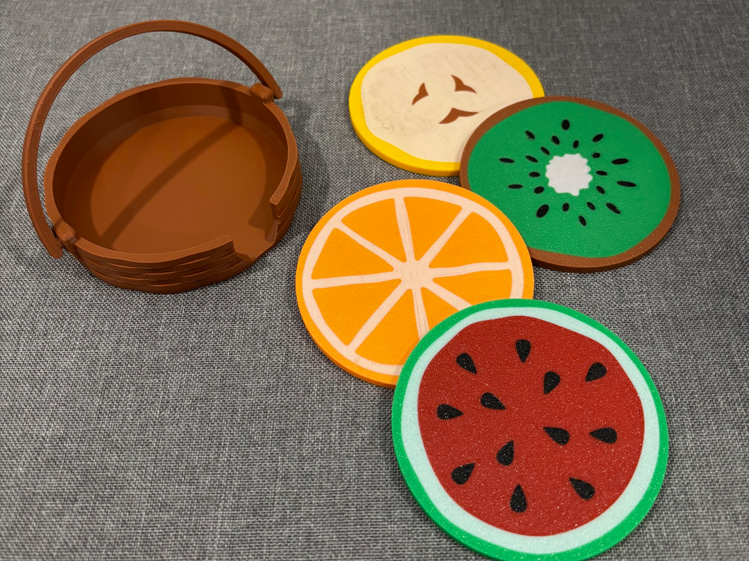 Fruit Sliced Coasters with Basket Holder