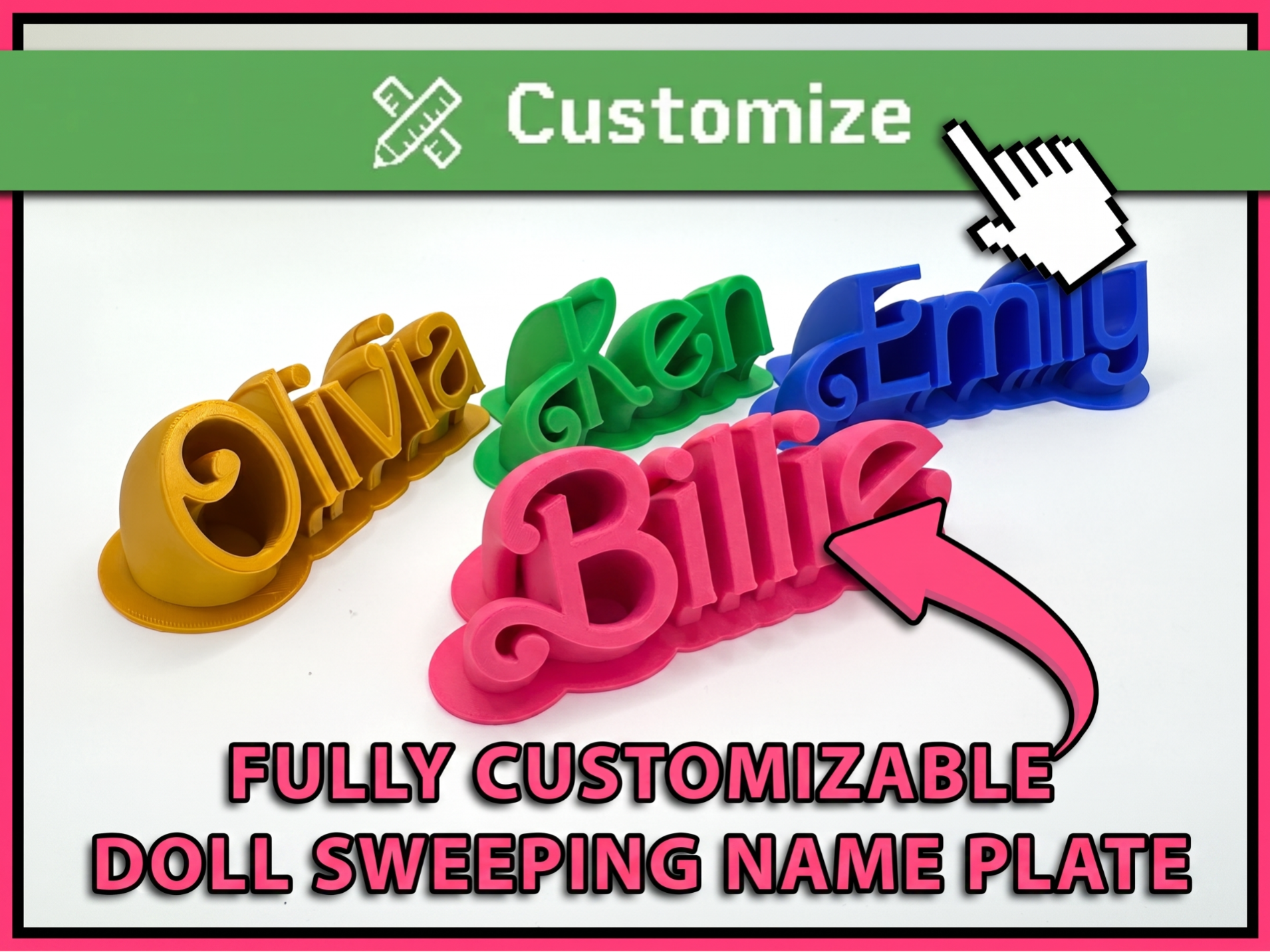 Cute Doll Font Customizable Sweeping Nameplate