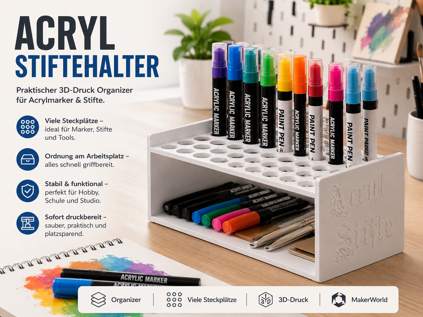 Acryl Stiftehalter – Organizer mit 60 Löchern