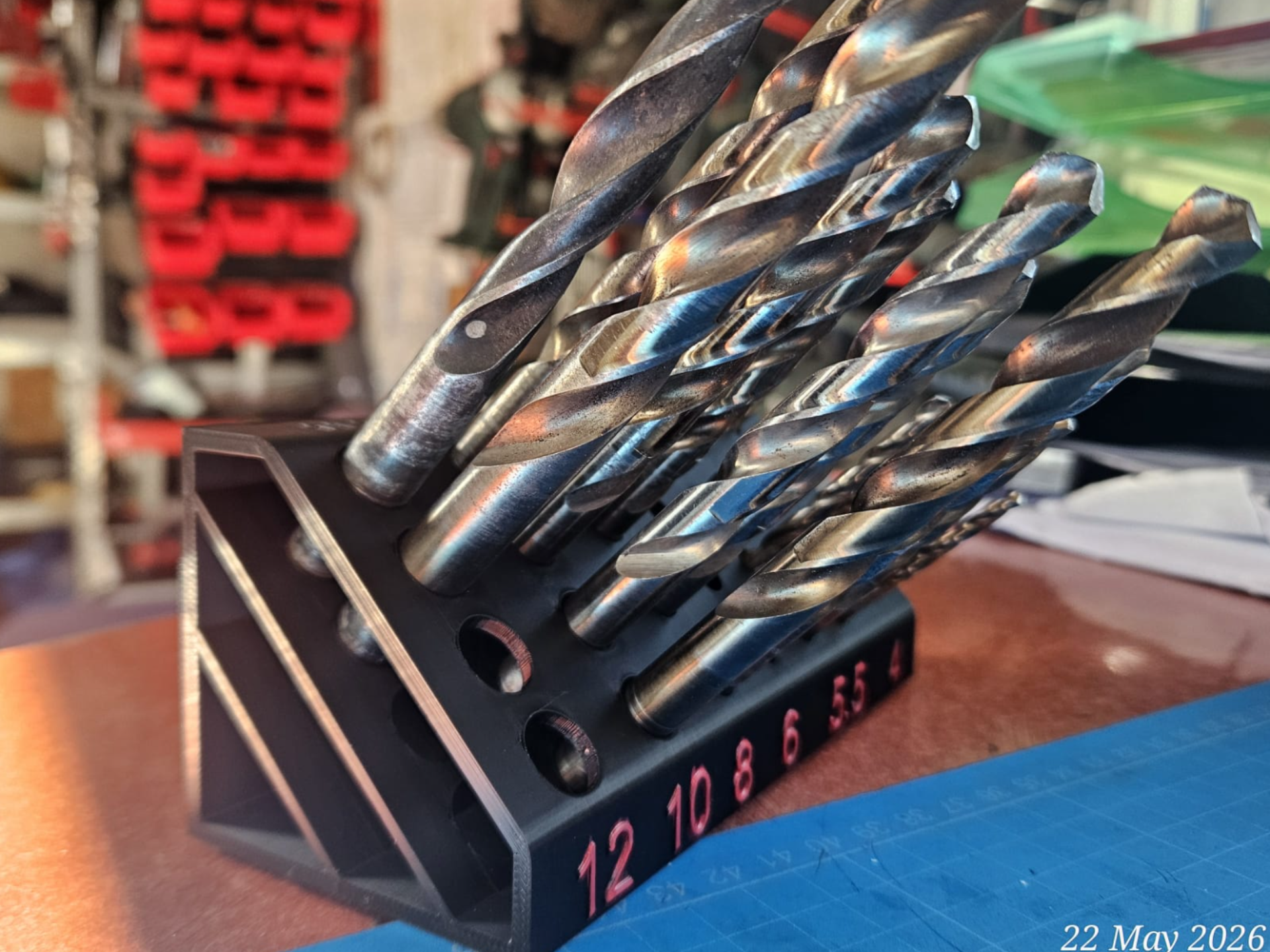 Drill bits holder walmount or table 45 angled