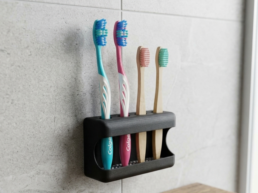 Toothbrush Holder with Drip Tray and Wall Mount