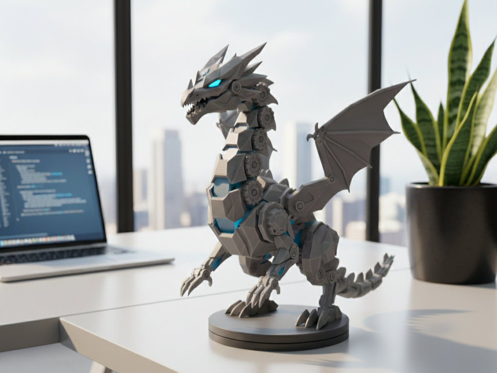 Cyber-Drake: High-Detail Mecha Dragon Sculpture